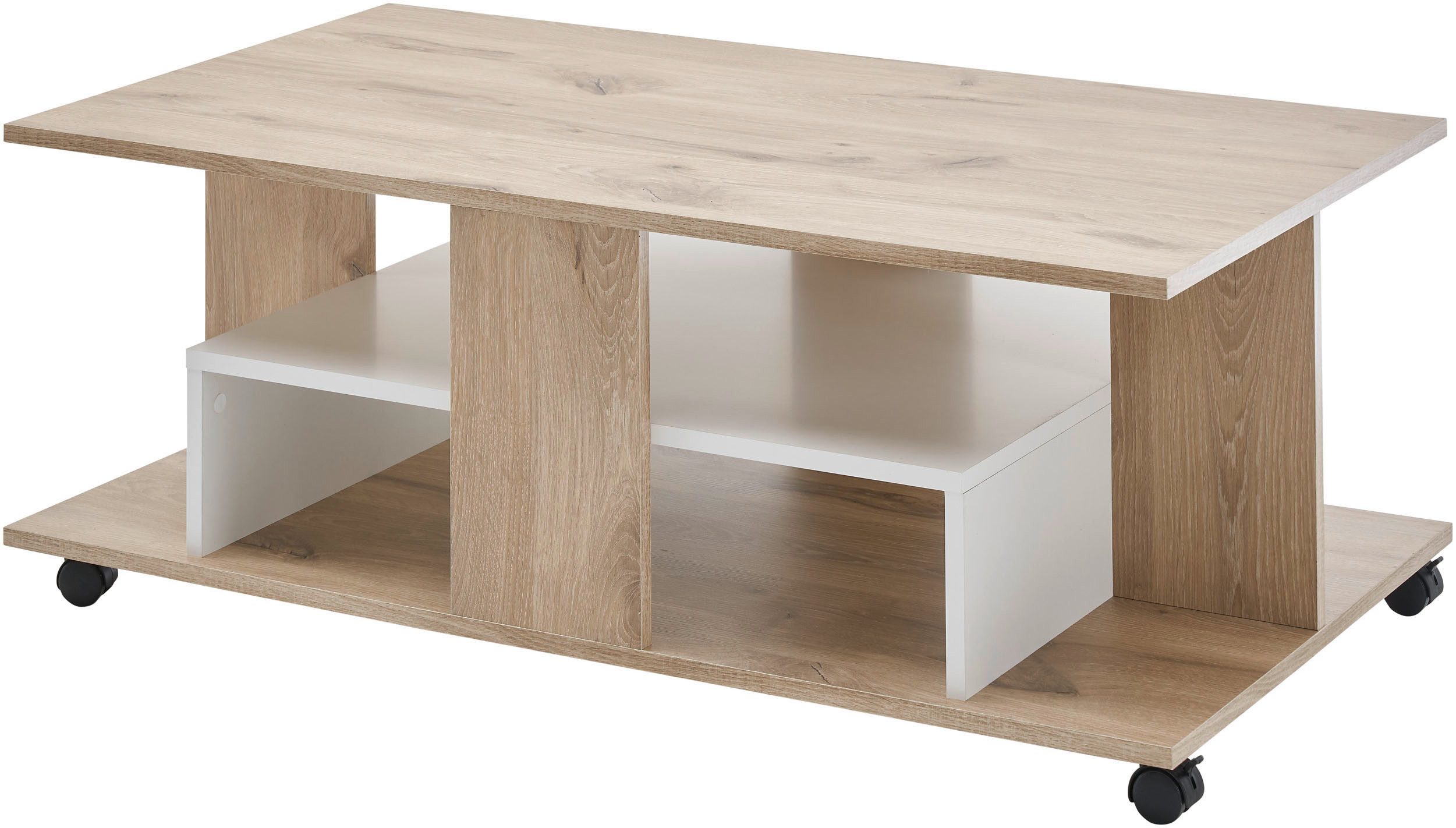 OTTO Stolkom Salontafel Marti met wielen en planken, Rima eik wit, BxHxD 110x42,5x60 cm salon- & bijzettafels bruin