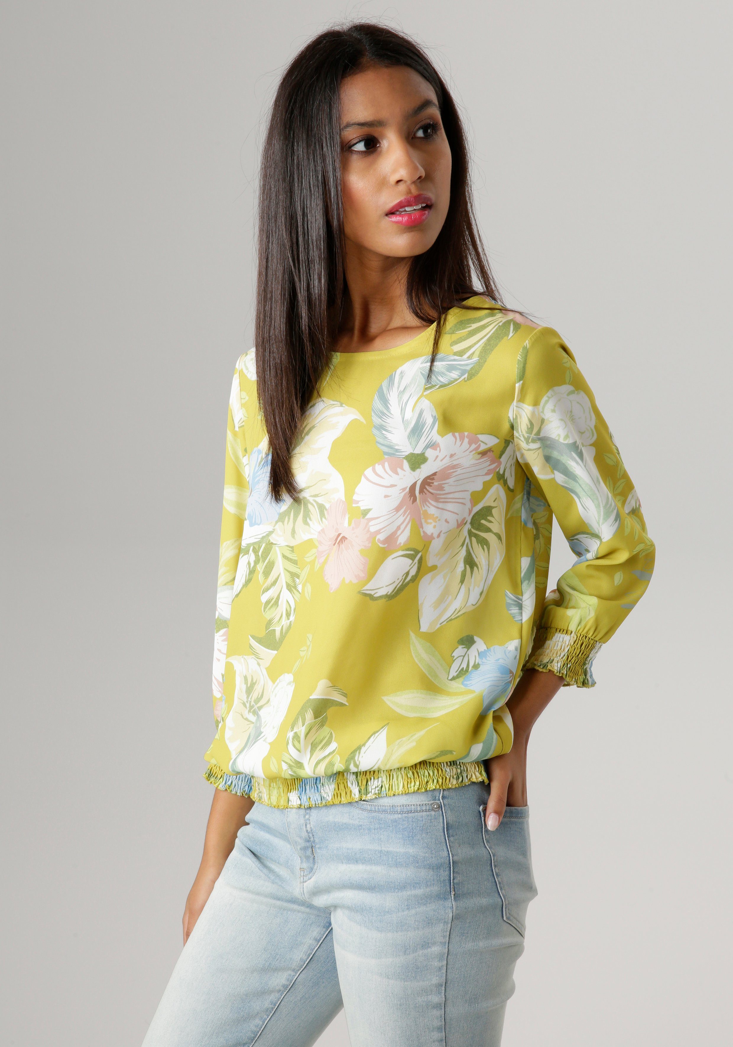 Aniston SELECTED Blouse zonder sluiting met groot bladeren- en bloemenprint