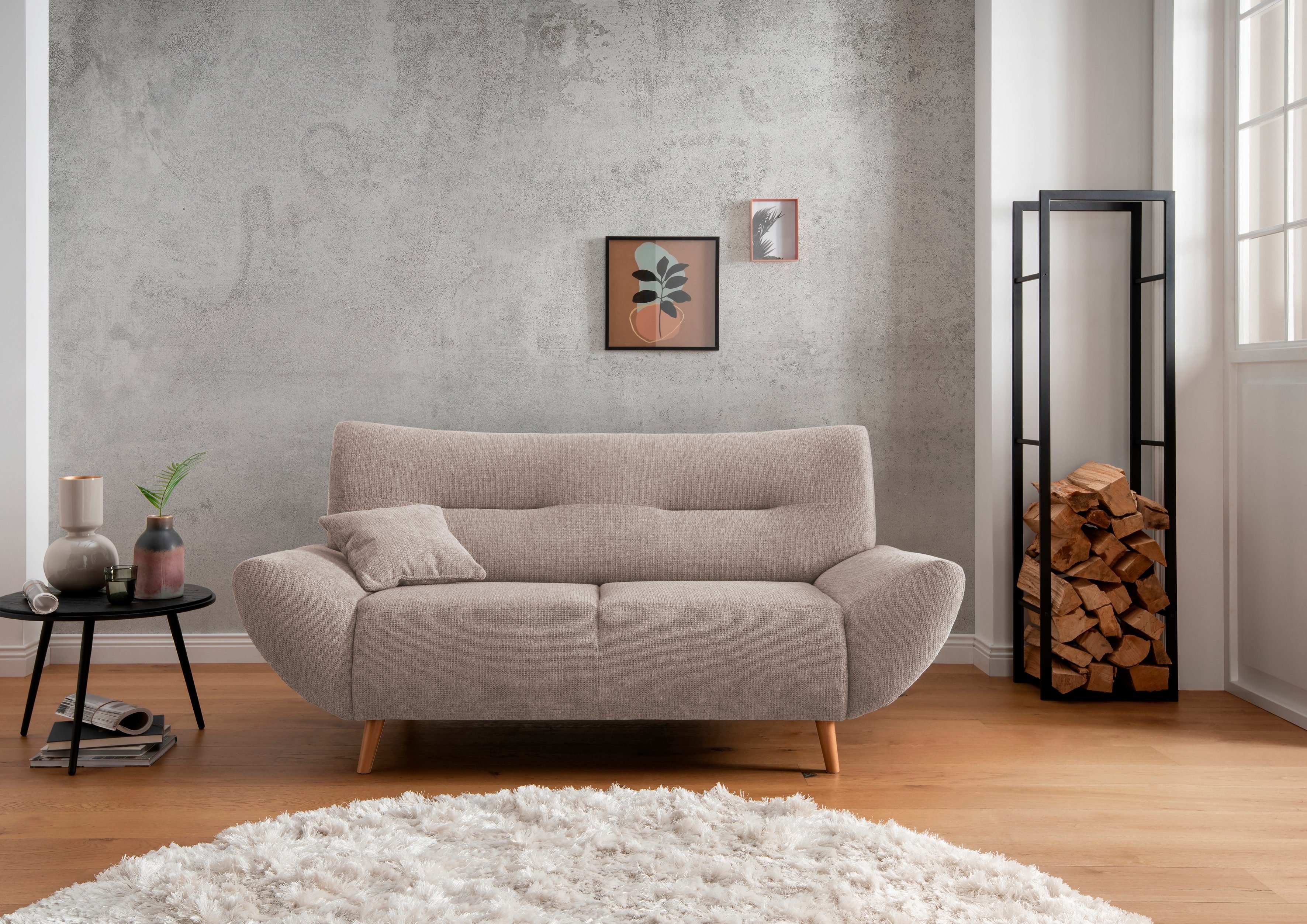 INOSIGN 2-zitsbank Drago elegant en tijdloos, comfortabel, houten voet beige, 2-zitsbanken