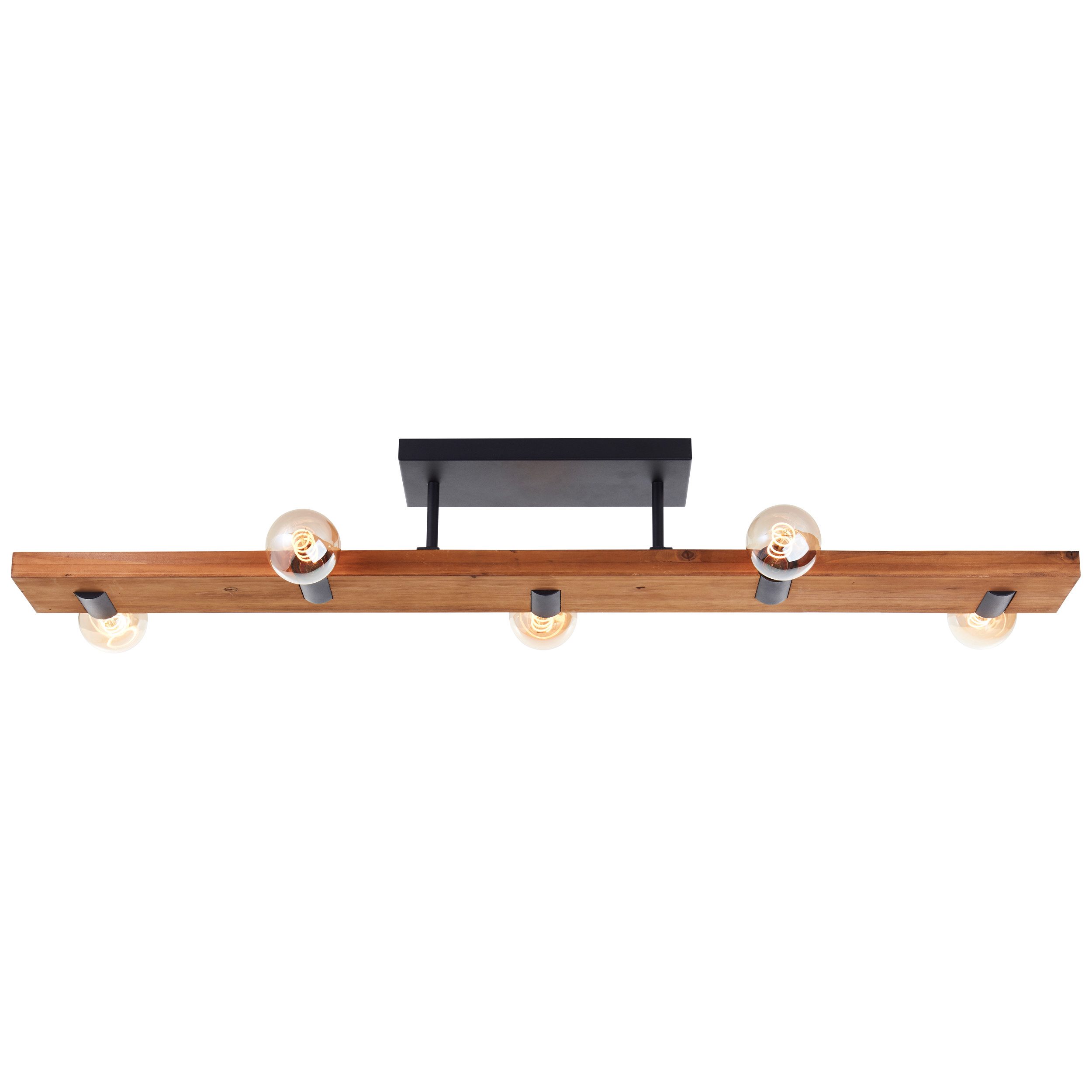 Brilliant Leuchten Plafondlamp Mertes Plafondlamp, E27, 115 x 12,5 cm, hout/metaal, bruin/zwart (1 stuk)