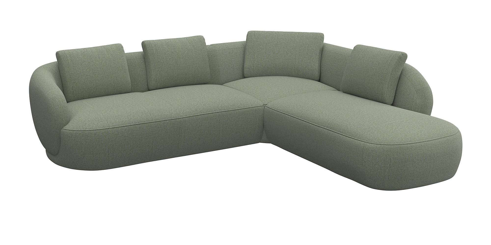 FLEXLUX Hoekbank Torino, rond, L-vorm, bankhoek met ottomane Modern, organisch bankontwerp, koudschuim, golfvering