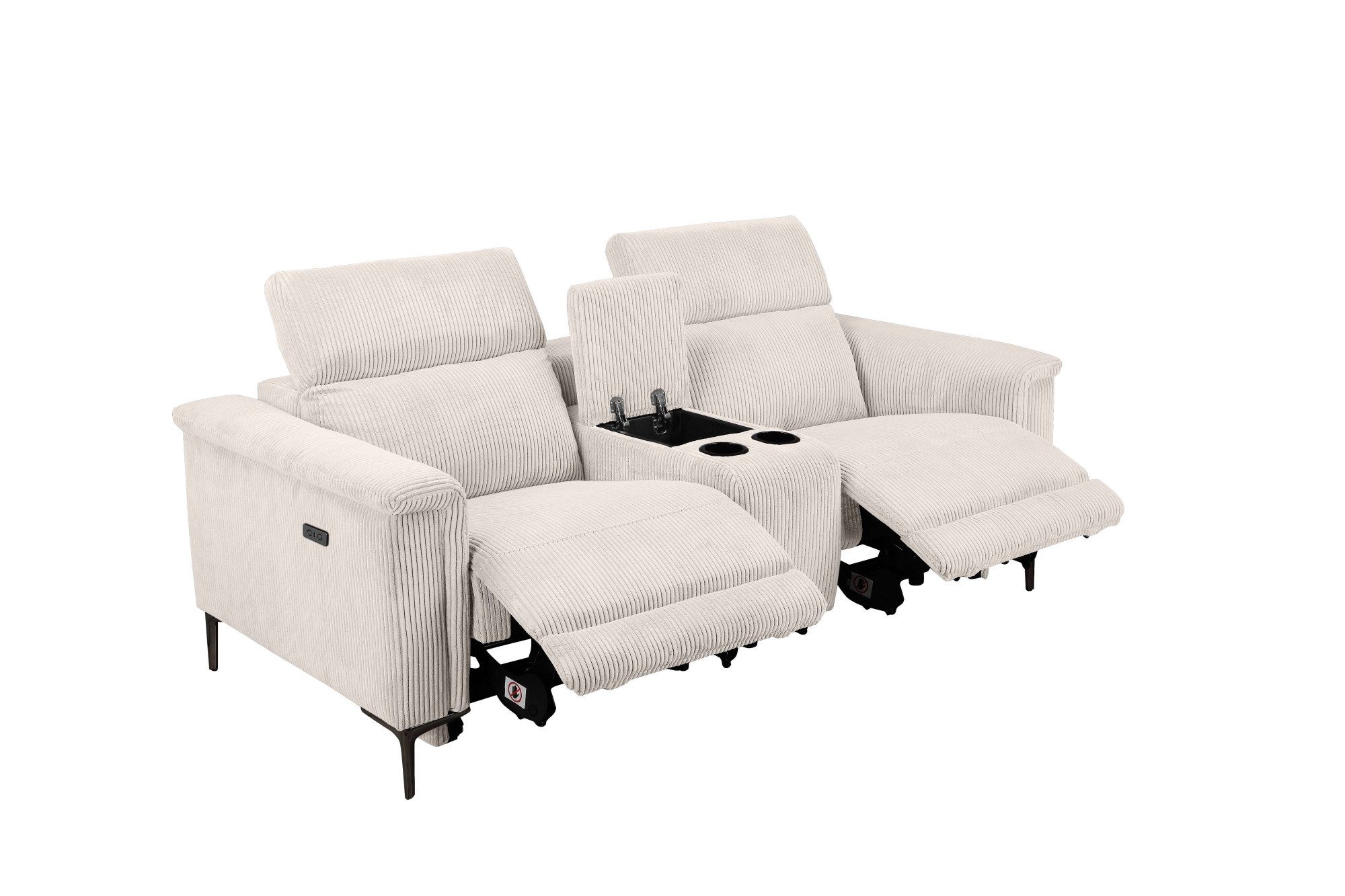 Places of Style 2-zitsbank Lund in cord, 2-zits bioscoopbank, tv-fauteuil, multimedia-sofa, USB-A met elektrische of handmatige relaxfunctie, bekerhouder en opbergruimte