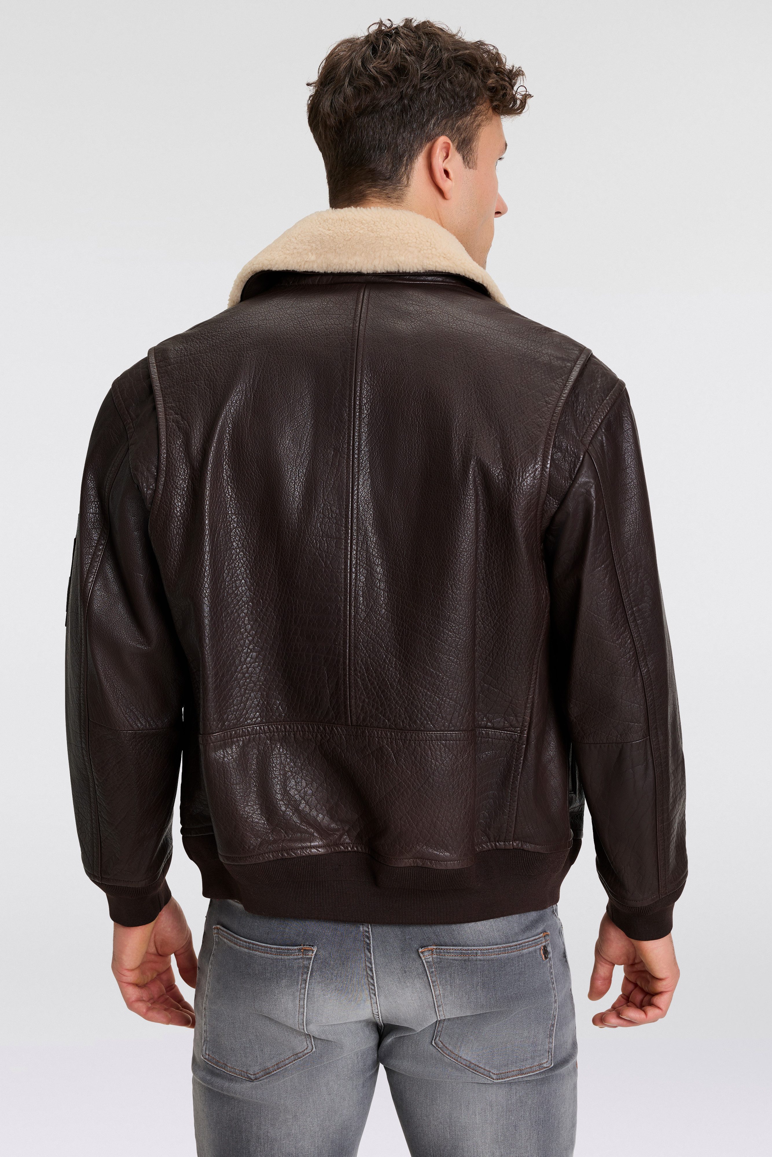Boss Orange Leren jack Jobark met bontkraag