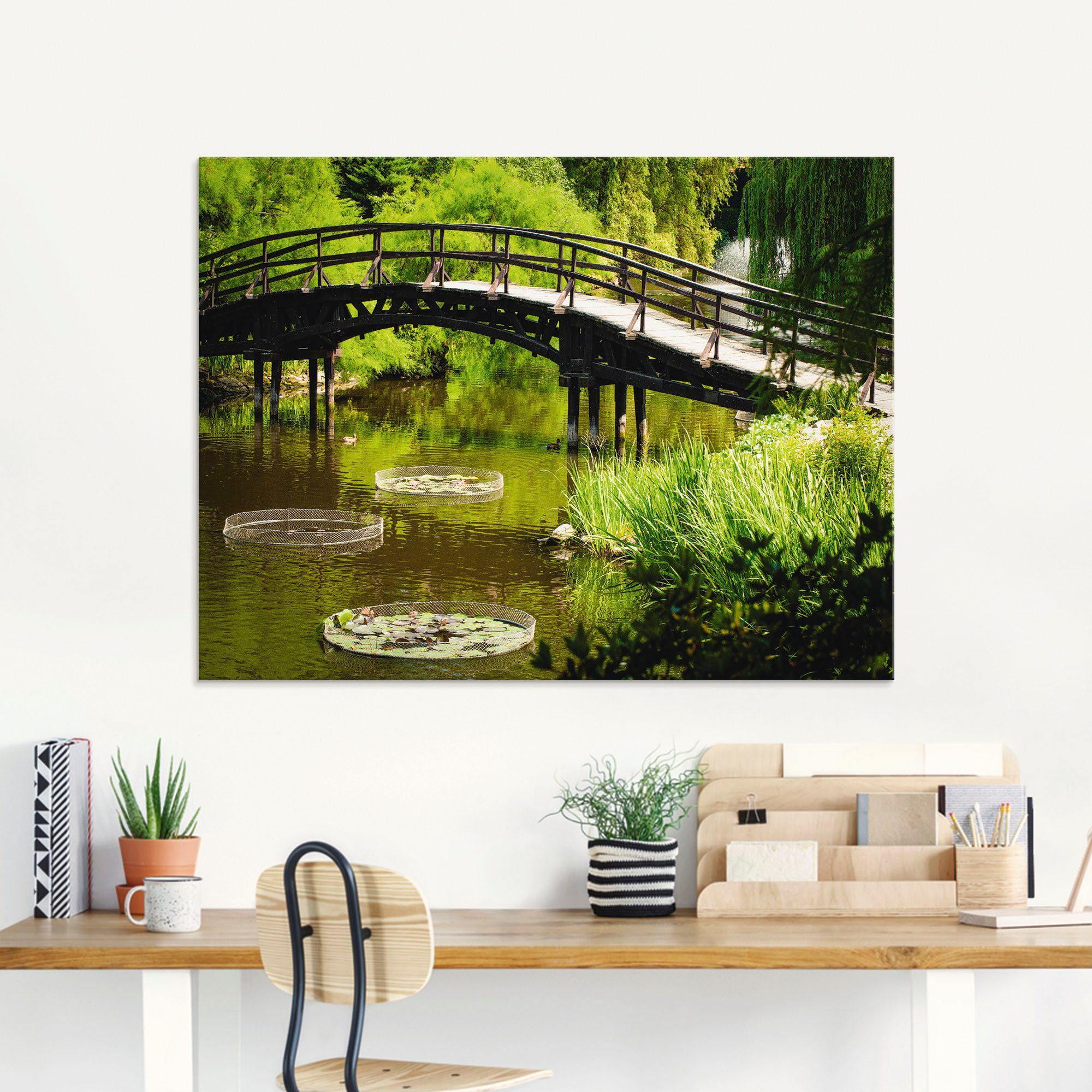 Artland Print op glas Brug in tuin in verschillende maten