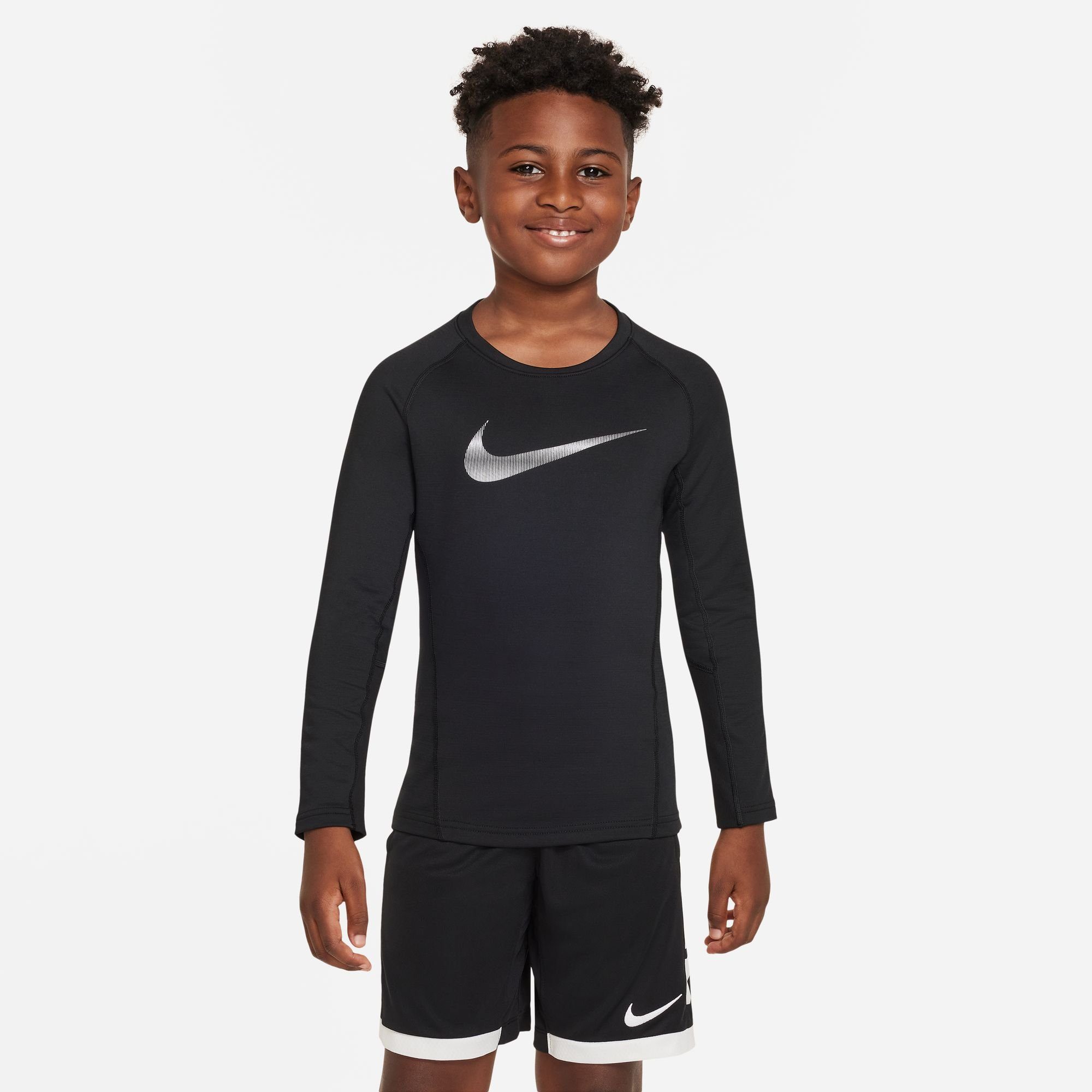Nike Trainingsshirt PRO WARM BIG KIDS' (BOYS') LONG-SLEEVE TOP - voor kinderen jongens shirts maat XS (122) zwart