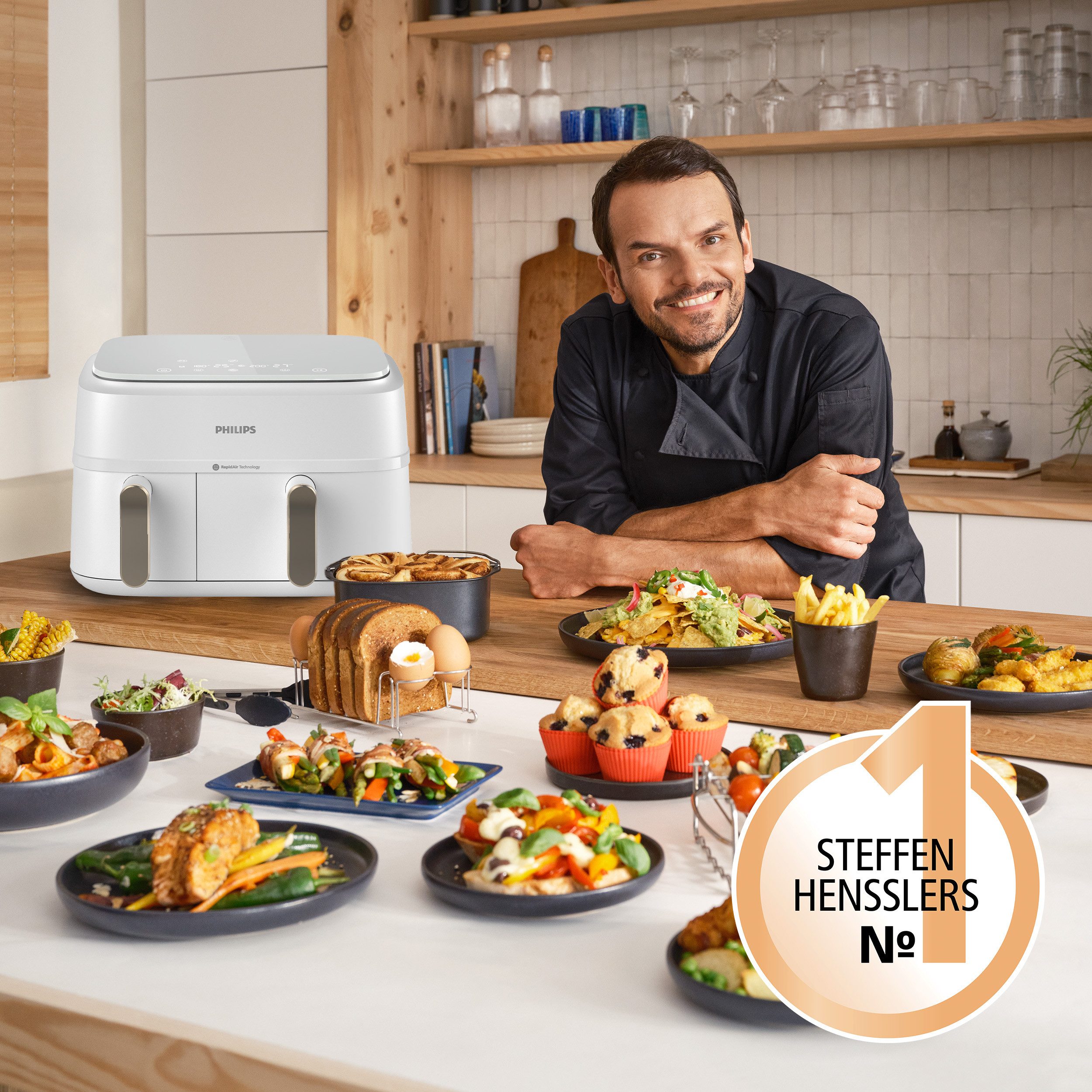 Philips Airfryer 3000 Dual Basket NA353/10, twee manden met 9L (3L+6L)