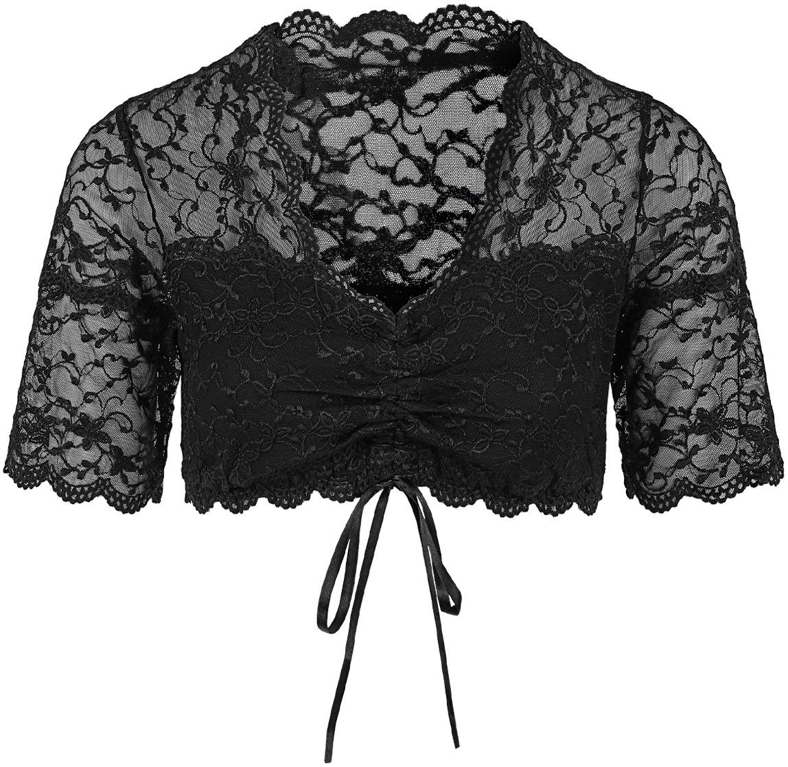 Nina Von C. Dirndlblouse V-hals, kant, buikvrij, korte mouw, vetersluiting aan de voorkant