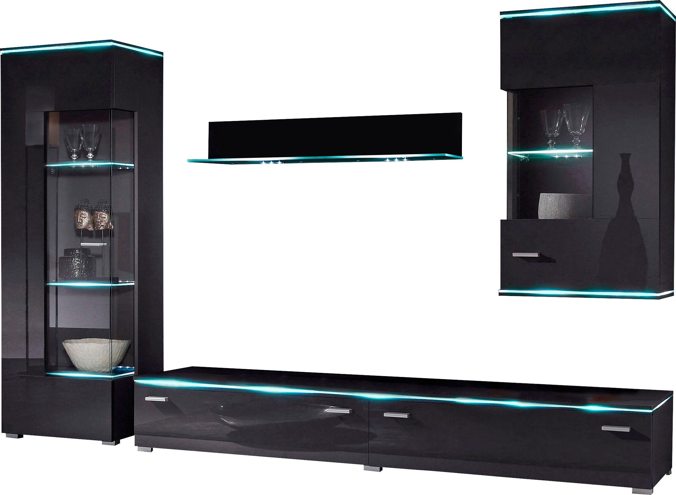 Höltkemeyer Wandmeubel Happy (set, 4-delig) tv-wandmeubels zwart