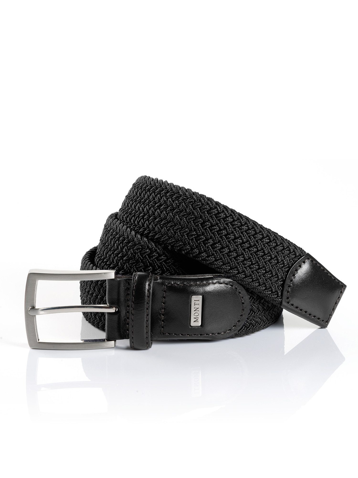 MONTI Leren riem Hamburg 3,5 cm breed, elastische vlechtriem, casual-business-sportief heren riemen maat 105 zwart