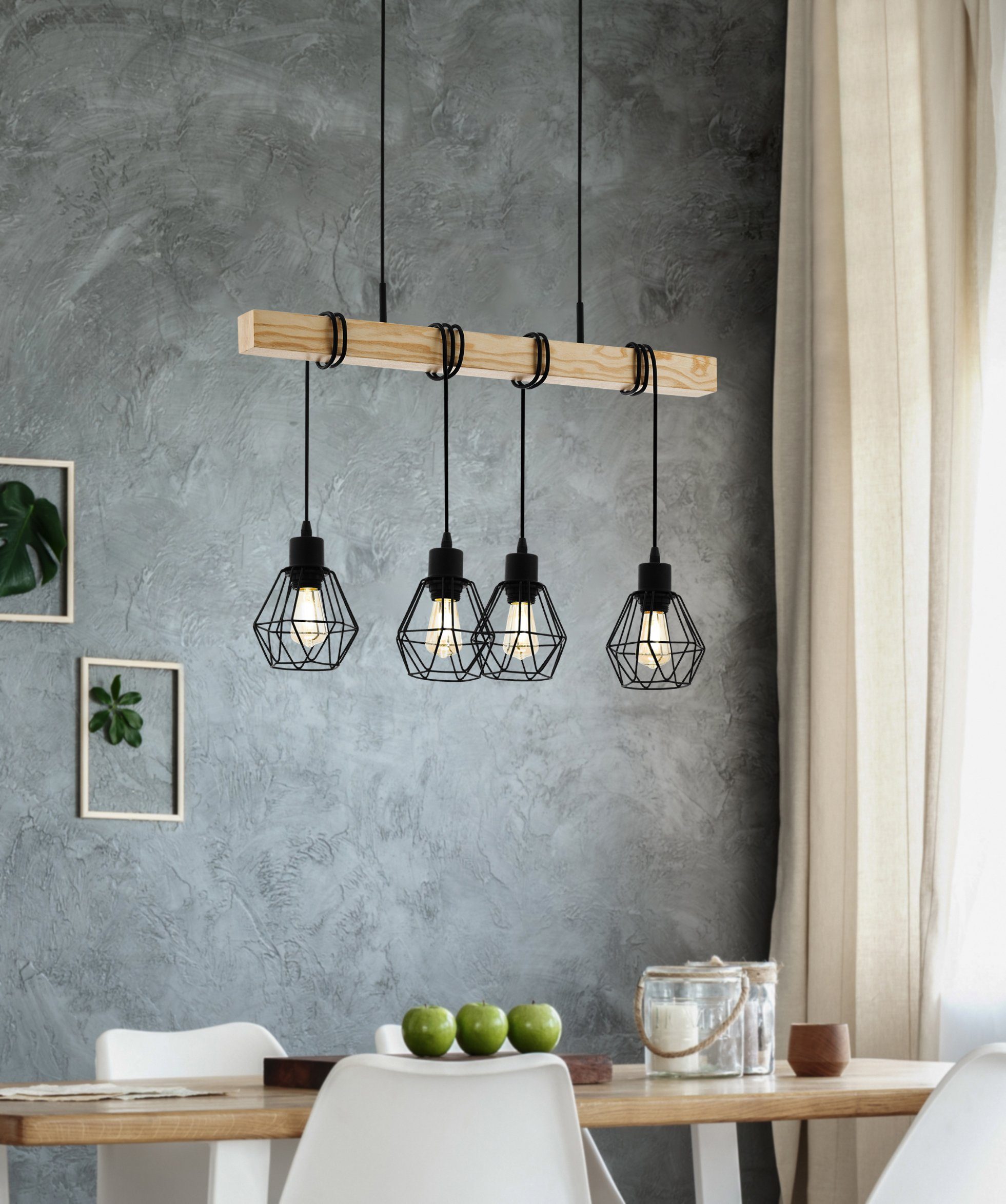 EGLO Hanglamp TOWNSHEND 5 zwart / l70 x h110 x b20 cm / hanglamp van hout en metaal / retro