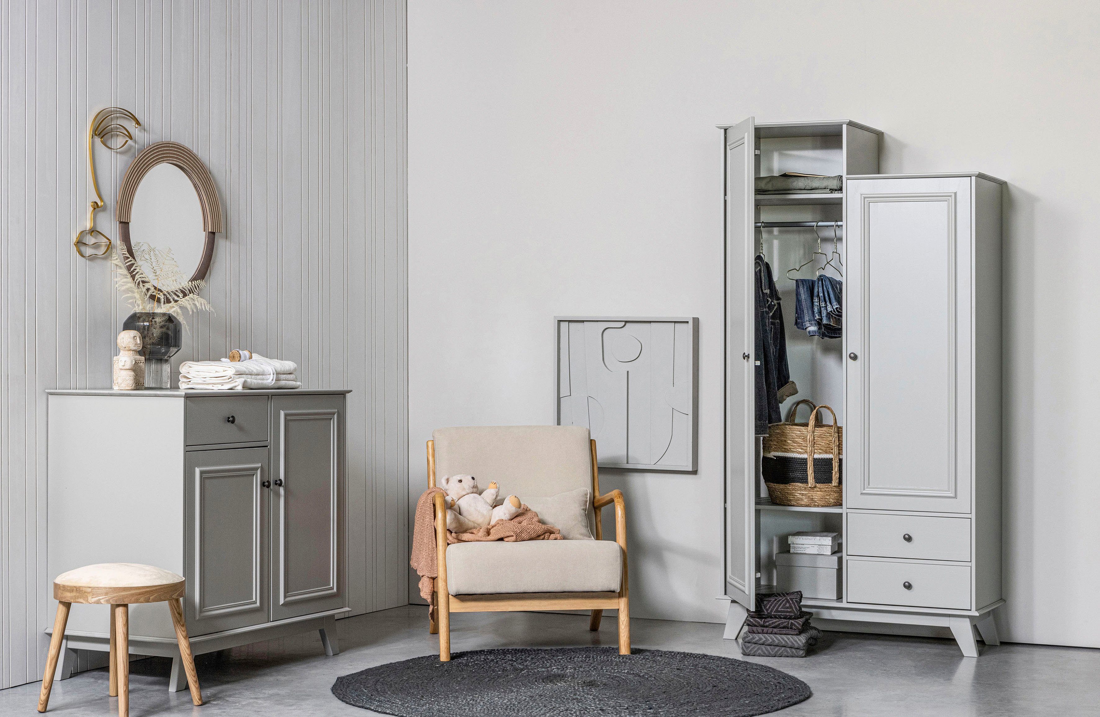 WOOOD Kledingkast Lily massief dennenhout, met kledingstang, h 190 cm x b 98 cm
