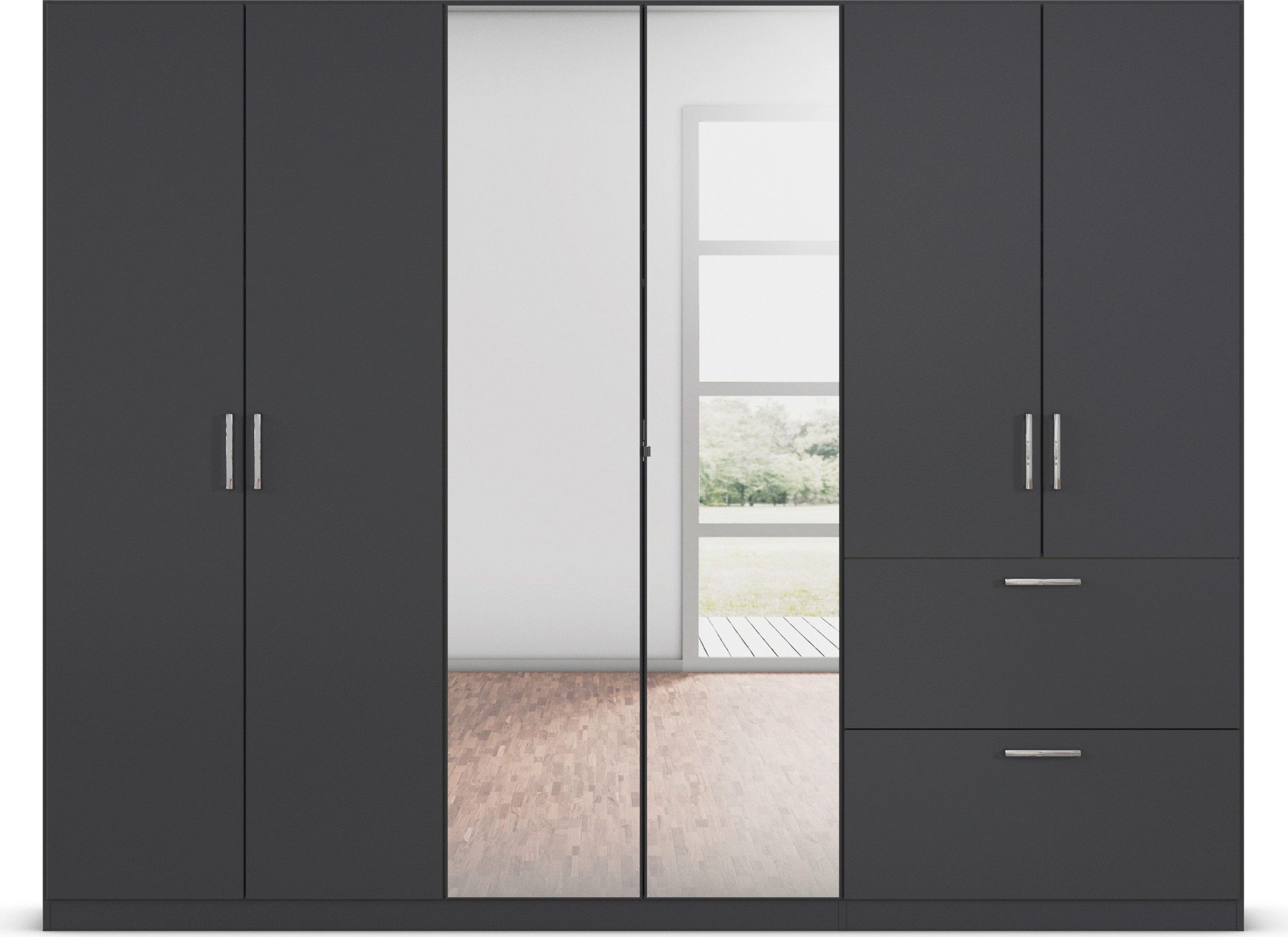 rauch Draaideurkast Kledingkast Kast Garderobe Slaapkamerkast PADUA volledig gemonteerde spiegeldeuren, twee grote lades made in germany
