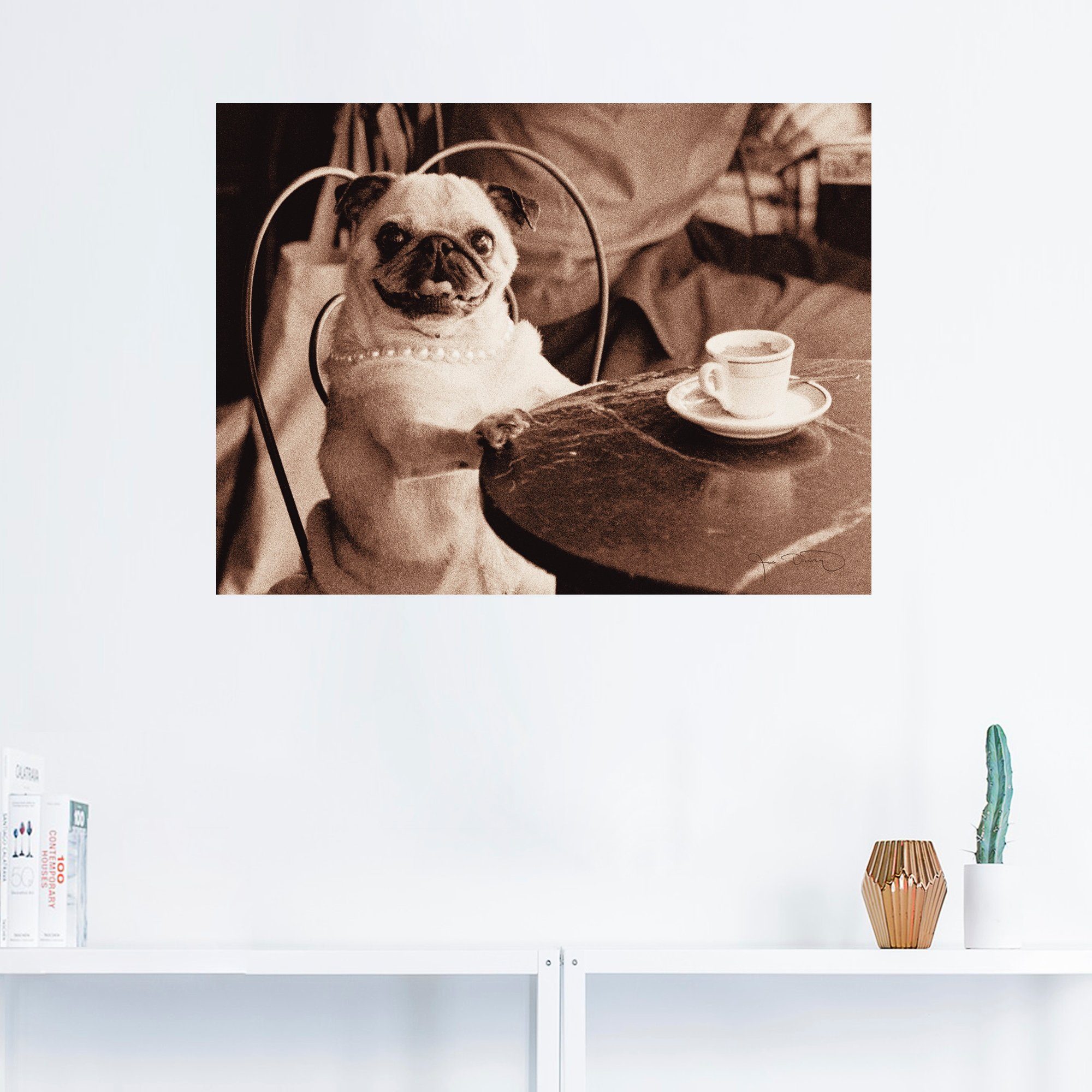 Artland Artprint Koffie mopshond als artprint op linnen, poster, muursticker in verschillende maten
