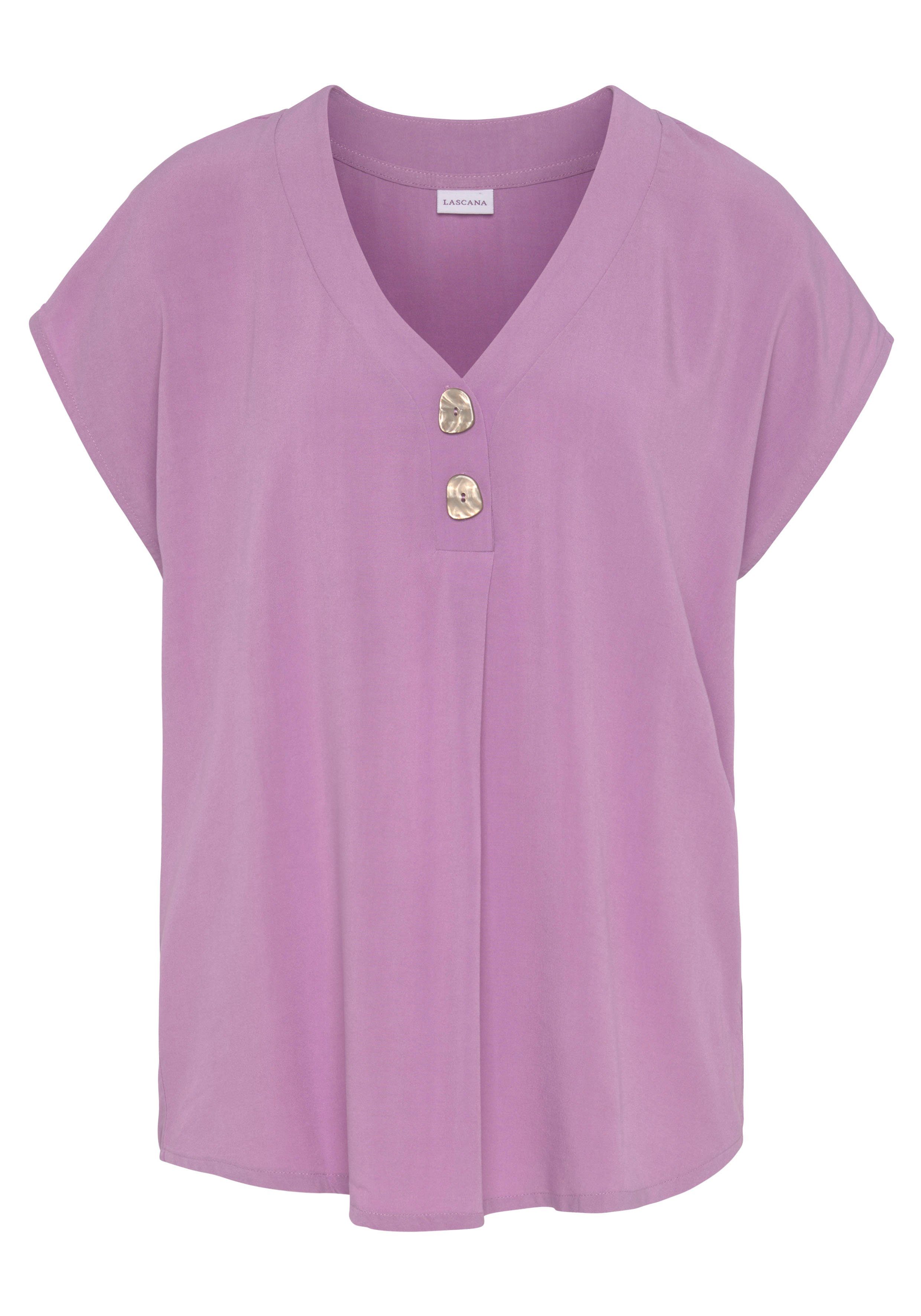 Lascana Blouse zonder sluiting met modieuze knopen, luchtige korte mouwen blouse, zomers