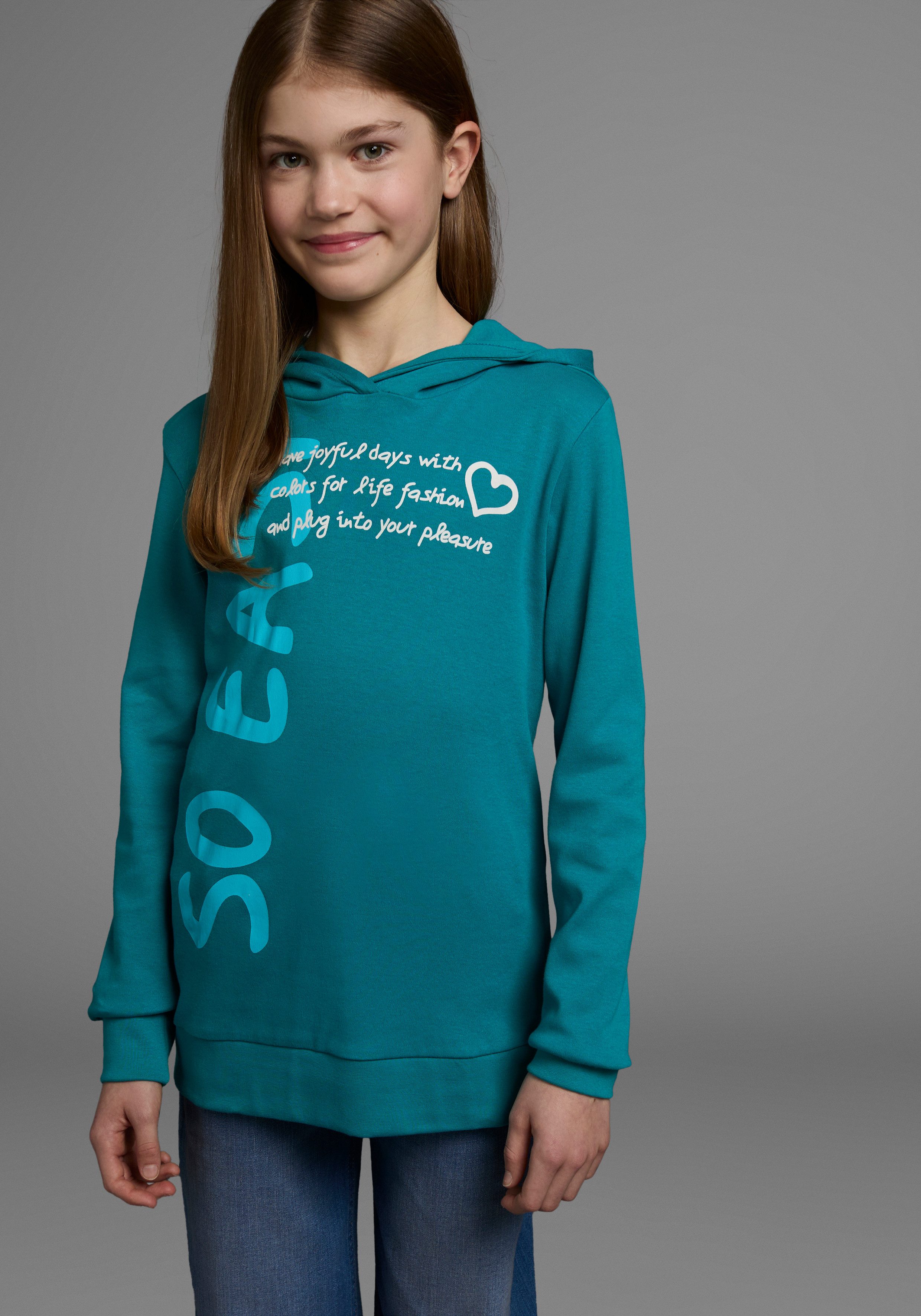 KIDSWORLD Capuchonshirt SO EASY - Print Lange mouwen, basic pasvorm, met modieuze prints