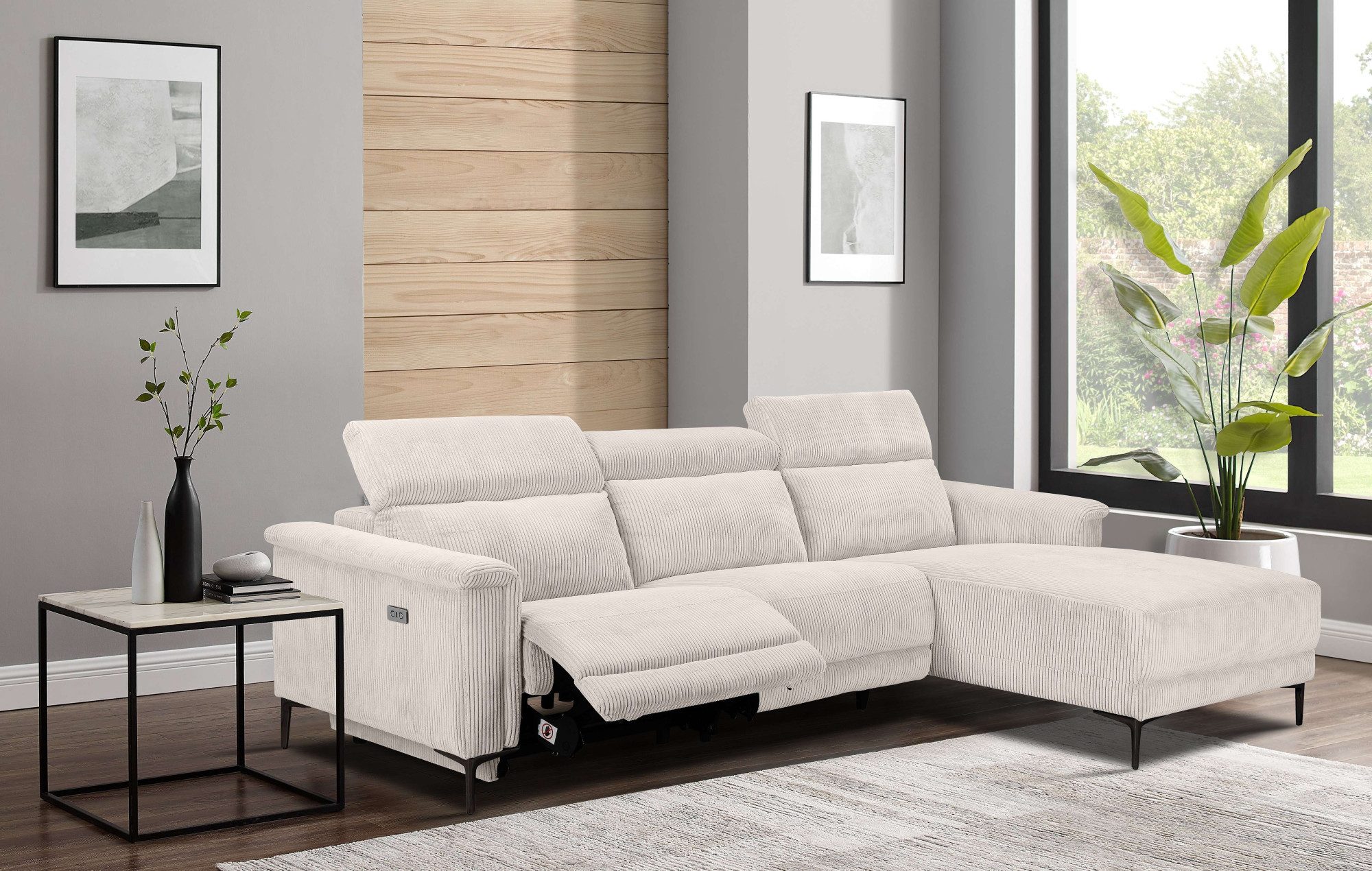 Places of Style Hoekbank Lund in cord, L-vorm, 261 cm, handmatige en elektrische relaxfunctie