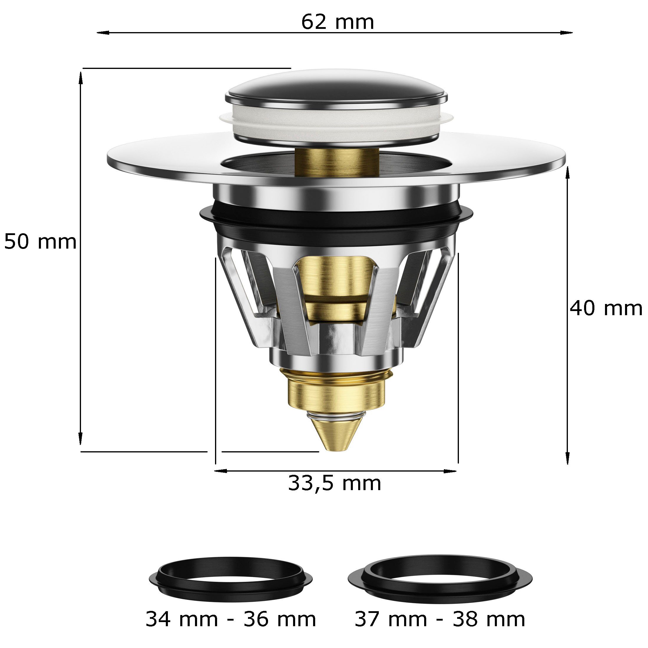 Sanilo Gootsteen plug Pop-Up Balance voor wastafelafvoer met binnendiameter van 3,4-3,8 cm