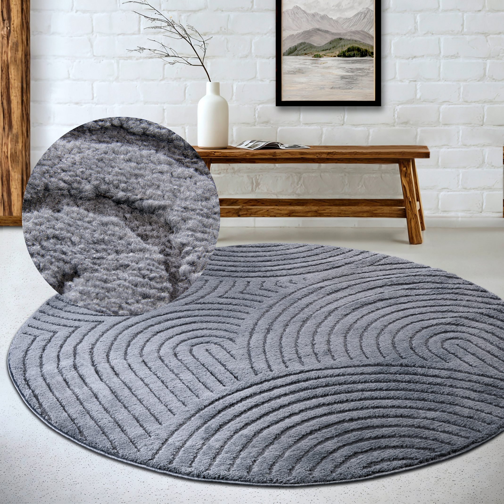 ELLE DECORATION Design-vloerkleed Cosy Panglao, ook als rond tapijt verkrijgbaar uni laagpolig, hoog-laag structuur, modern, scandi, boho, woonkamer