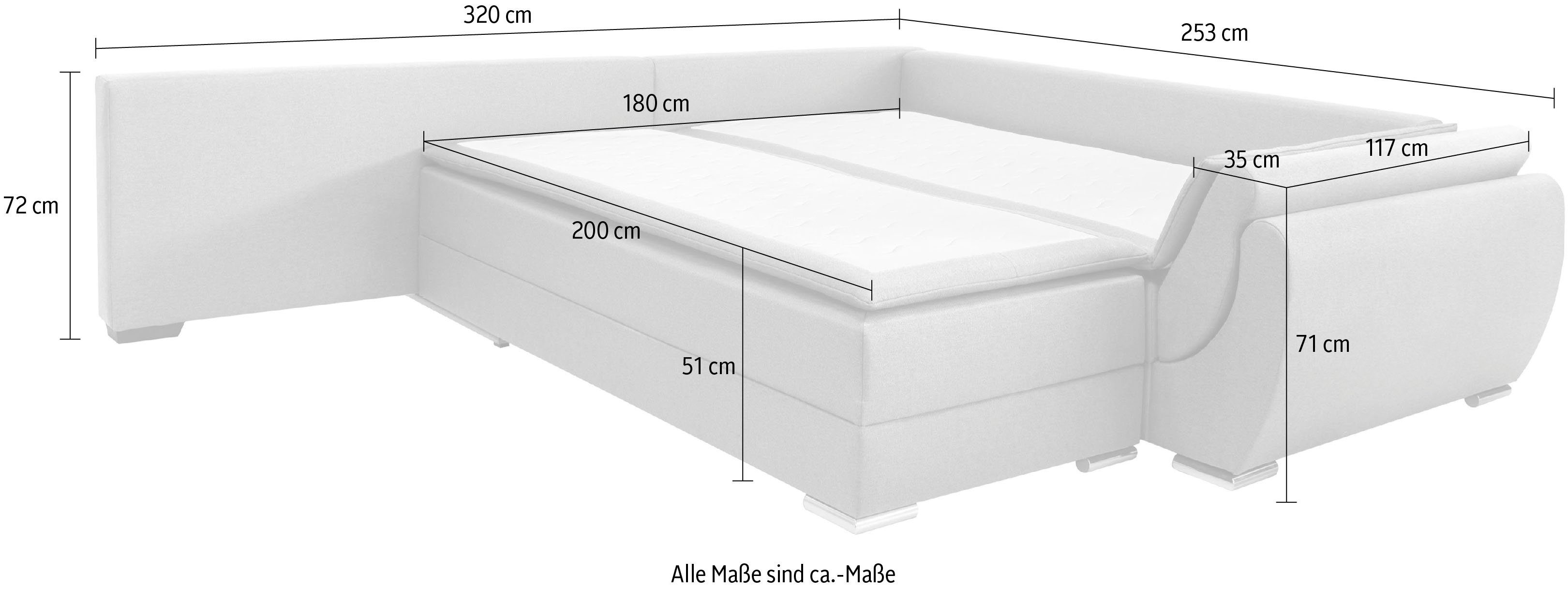 INOSIGN Hoekbank Göteborg met boxspring-slaapfunctie en bedkist, bedfunctie, topmatras