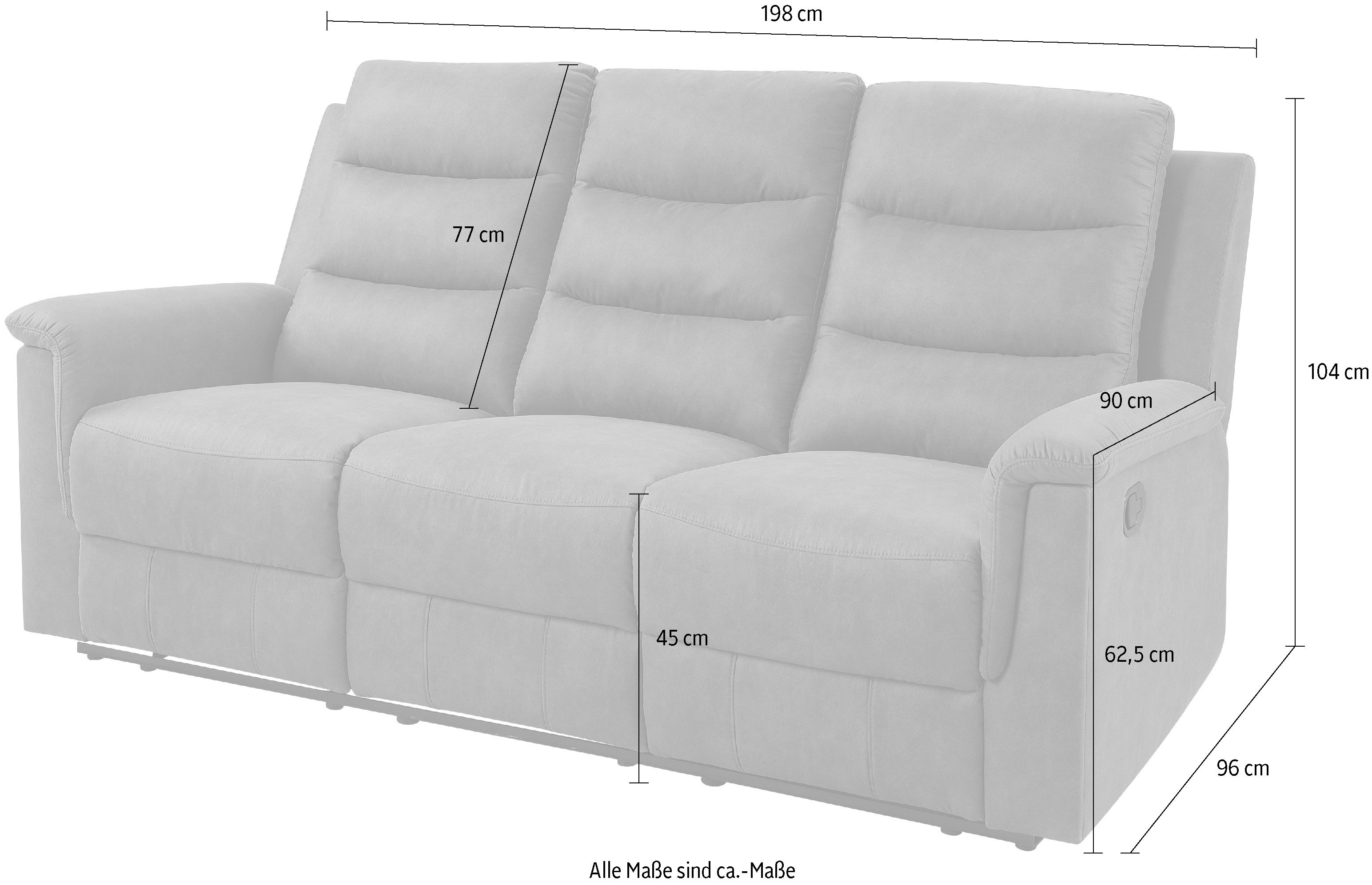 ATLANTIC home collection 3-zitsbank Cliff met 2 relaxfuncties Pocketvering en bekerhouders in opklapbare middenconsole