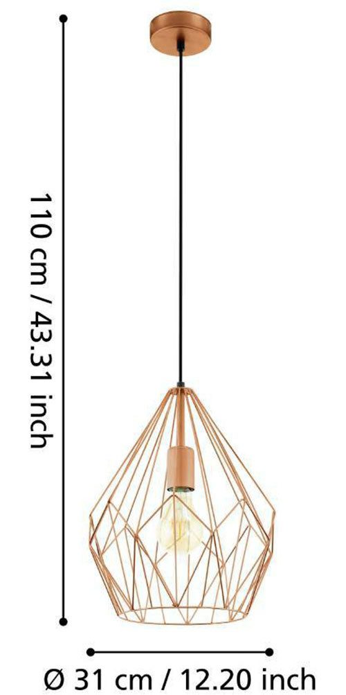EGLO Hanglamp CARLTON hanglamp, koper, staal, excl. lichtbron, retro Vintage Hanglamp, 1 lamps, Draadgaas, Industrieel, 110x31cm
