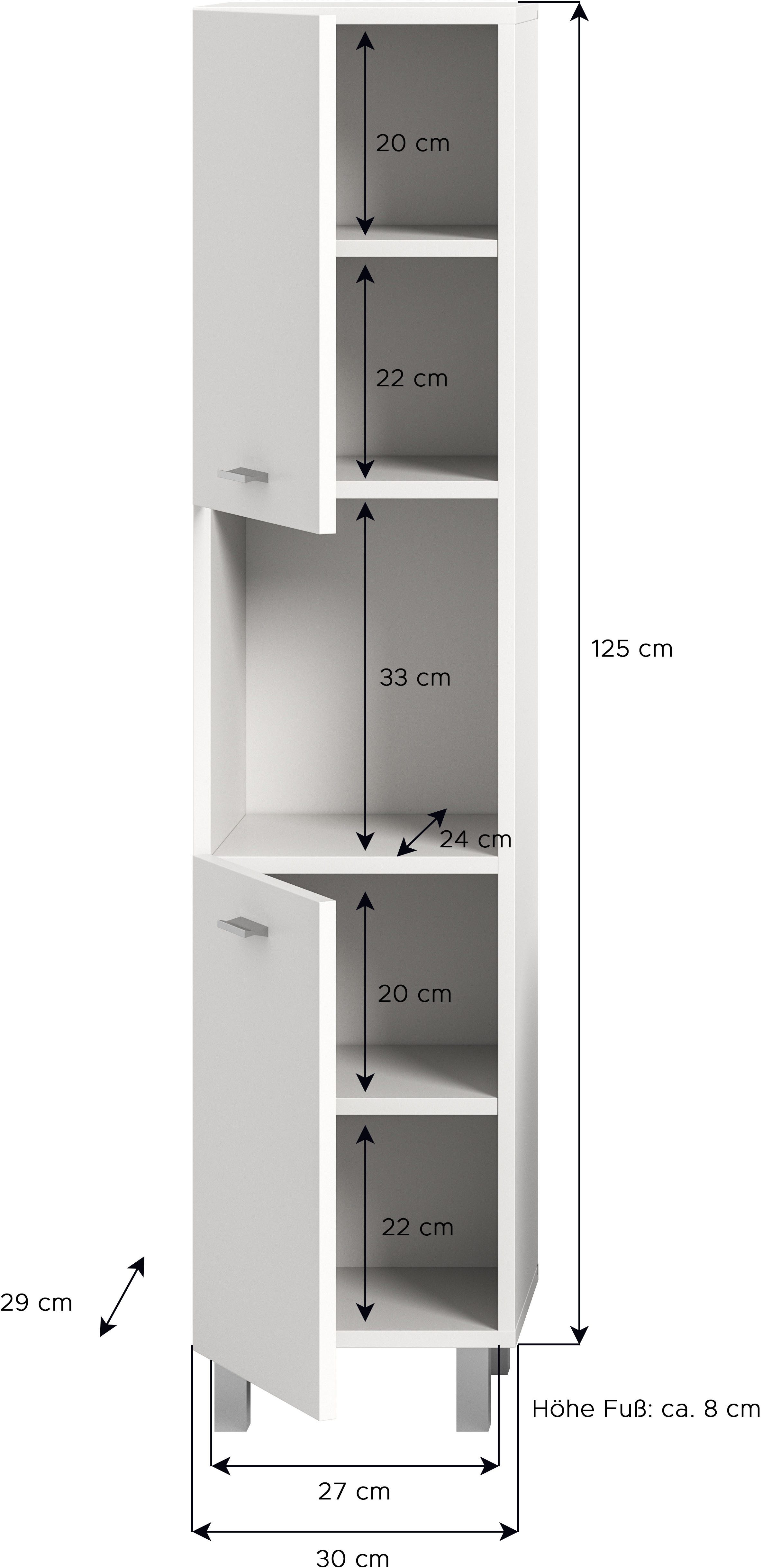 welltime Hoge kast Tampa, hoogte 125cm, hangend of staand te monteren Badkamerkast, hangkast badkamer, badkamer, badkamermeubels