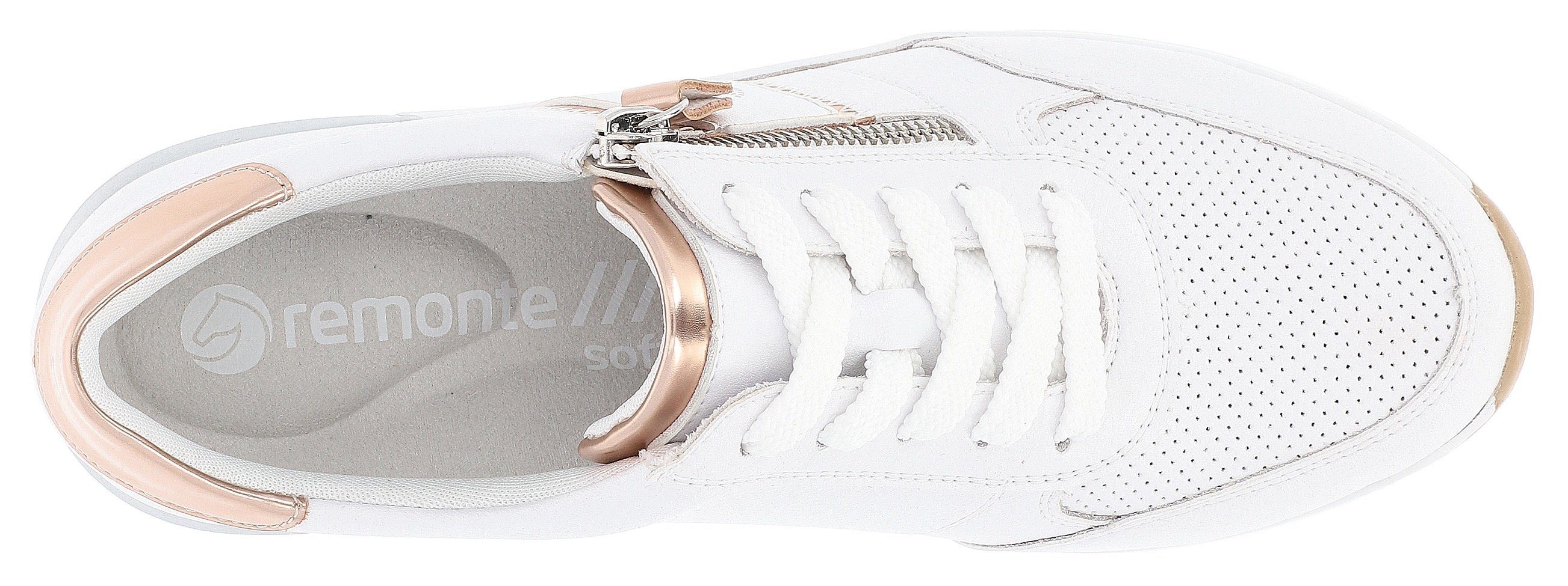 Remonte Sneakers met sleehak , vrijetijdsschoen, lage schoen, veterschoen met metallic contrastaccenten