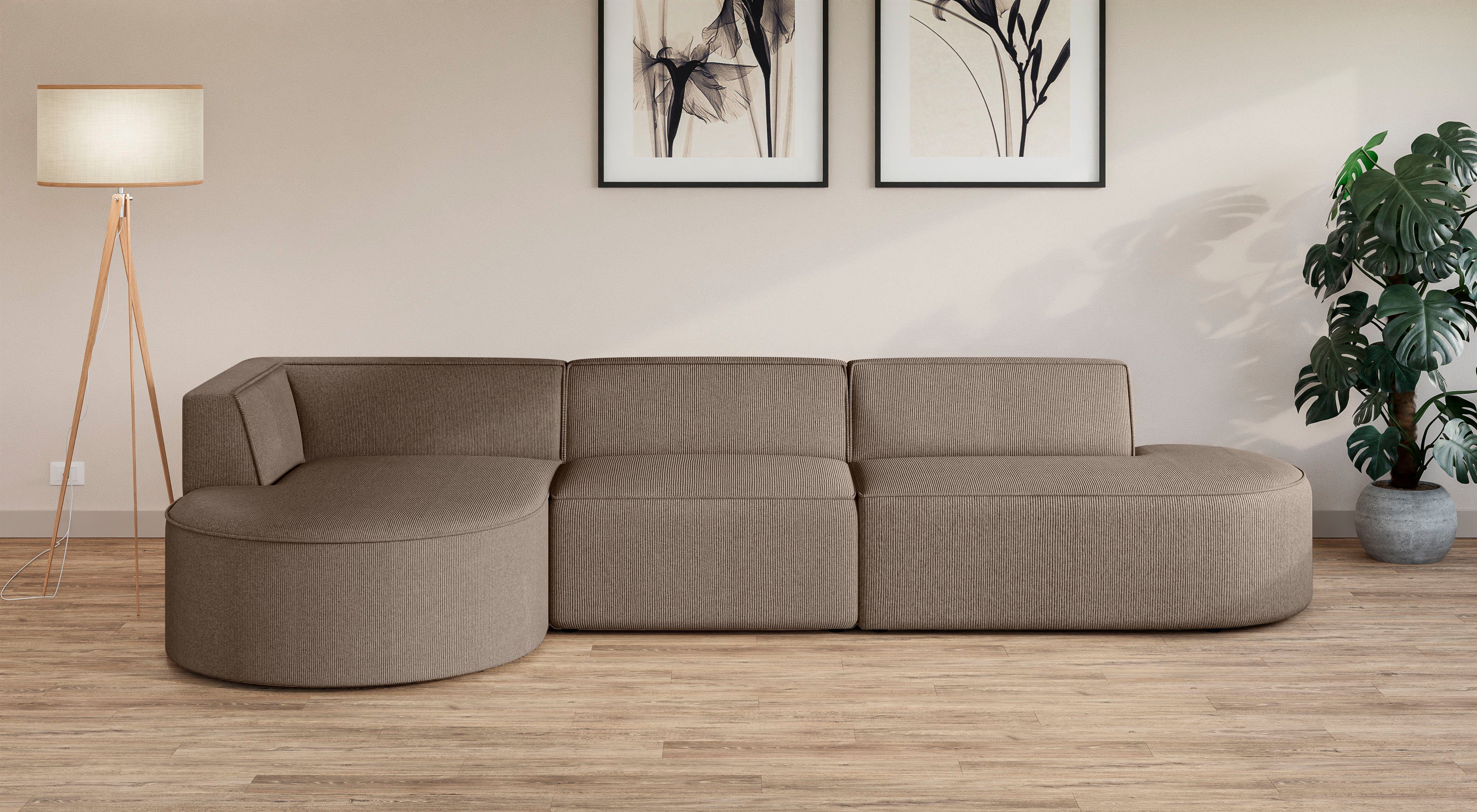 andas Hoekbank EIVIND designerbank met ottomane rechts/links, B/D/H: 343/159/72 cm