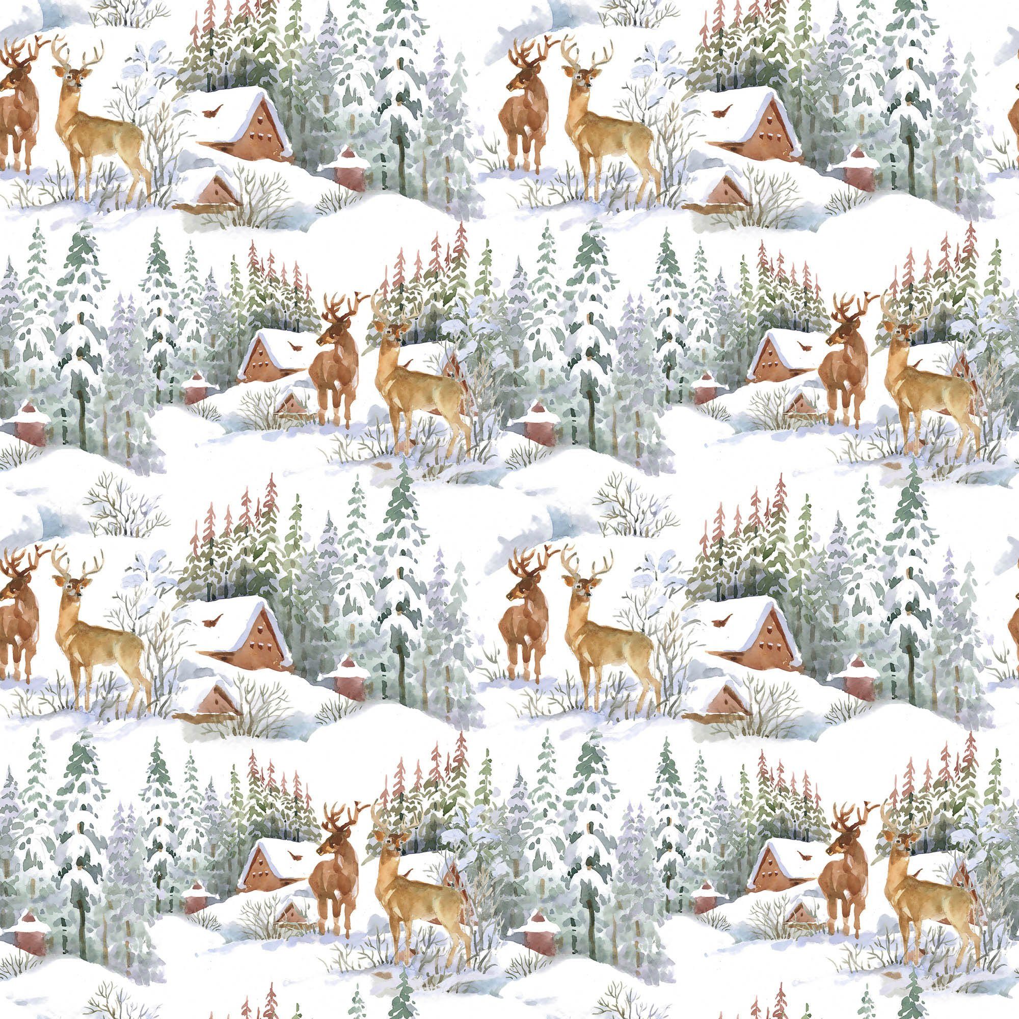 queence Sierkussen Fabian Kussenhoes, winterlandschap, herten, sneeuw, winterachtig, feestelijk, natuur (1 stuk)