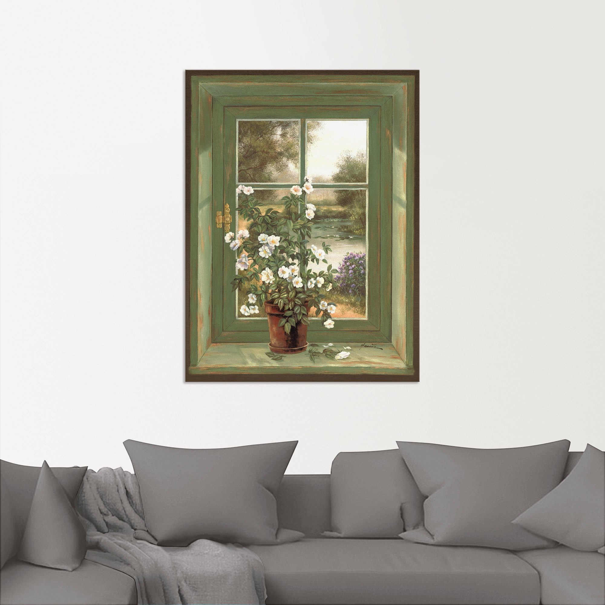 Artland Artprint Wilde rozen bij het raam als artprint van aluminium, artprint voor buiten, artprint op linnen, poster, muursticker