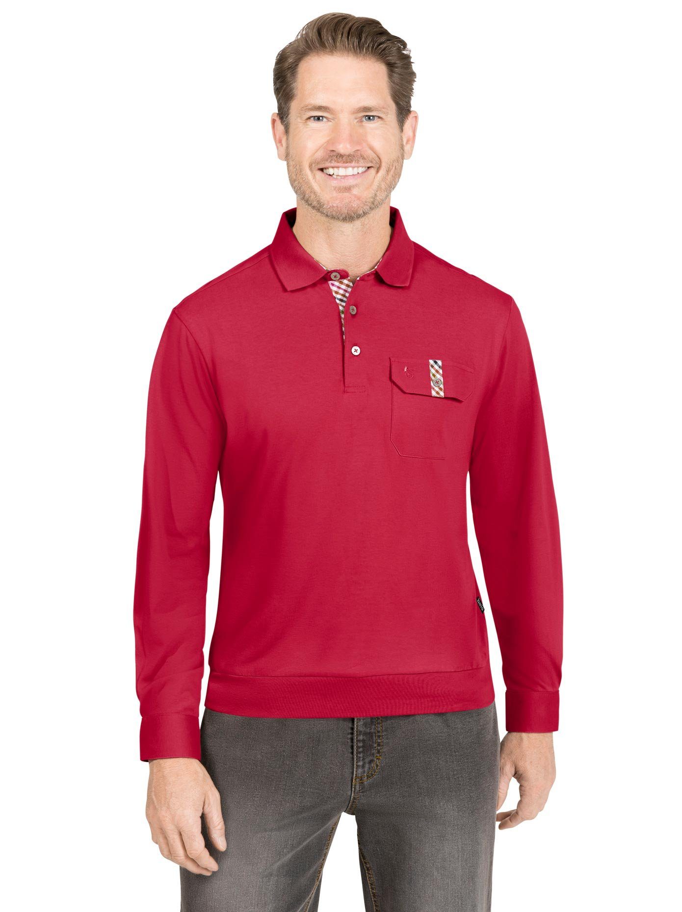 Hajo Poloshirt met lange mouwen (1-delig) heren knoopsluiting maat 60/62 rood