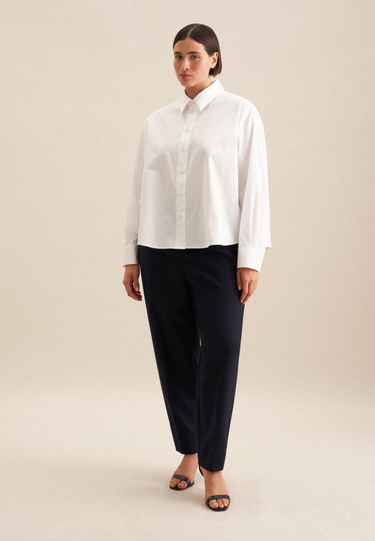 seidensticker Overhemdblouse Zwarte roos Lange mouwen kraag uni