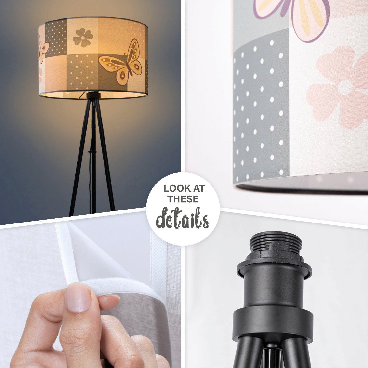 Paco Home Staande lamp Trina Cosmo Lamp kinderkamer kindlamp babykamer E27 vlinder bloemen