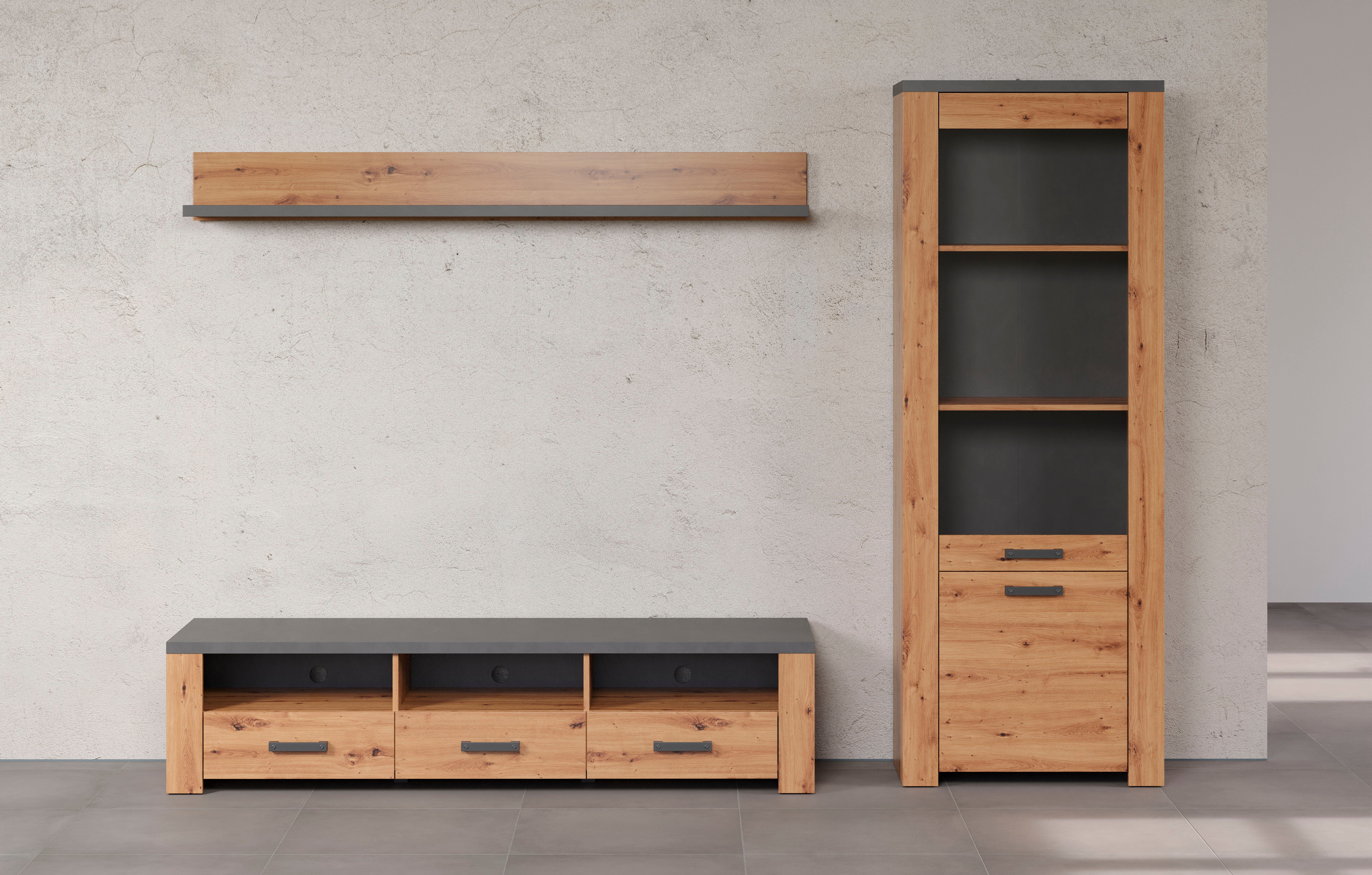 Home affaire Tv-wandmeubel Ambres Kleine, moderne tv-set, look van echt hout, breedte ca. 268 cm, mat (3-delig)