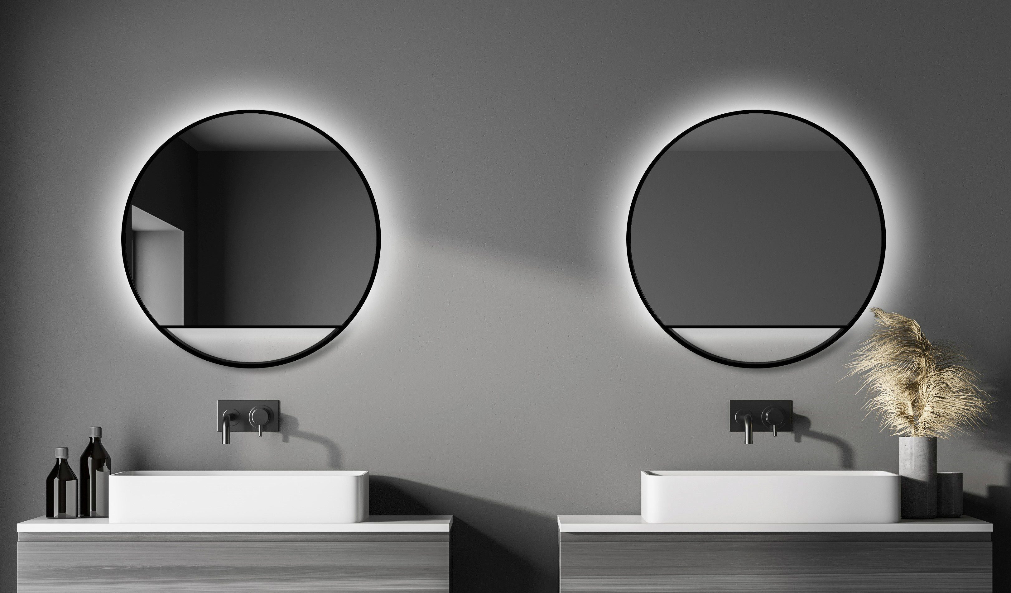 Talos Led-lichtspiegel rond, met indirecte ledverlichting in matzwart ø 80 cm