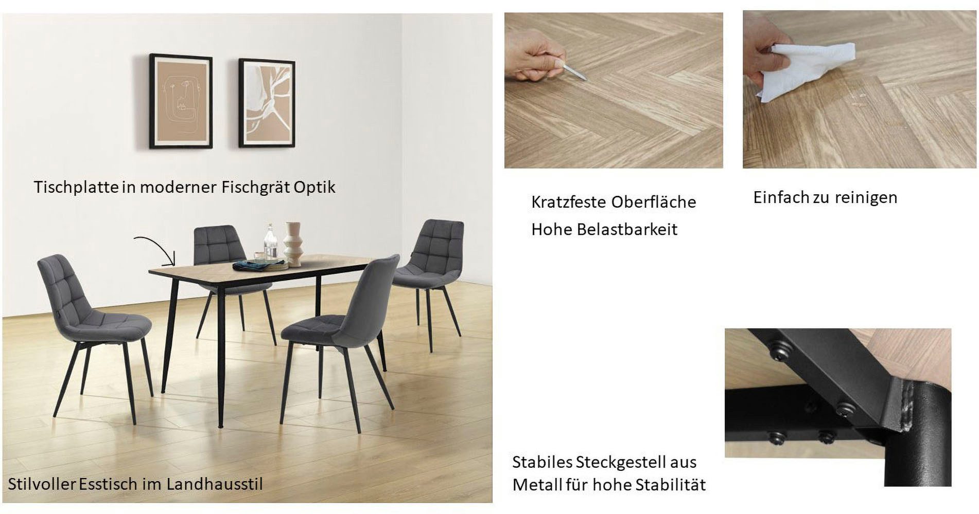 Home affaire Eettafel Arhus in trendy visgraatlook