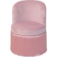 hofmann living and more fauteuil fauteuil met franje, zitting en rugleuning gevuld met schuimstof, veloursovertrek roze
