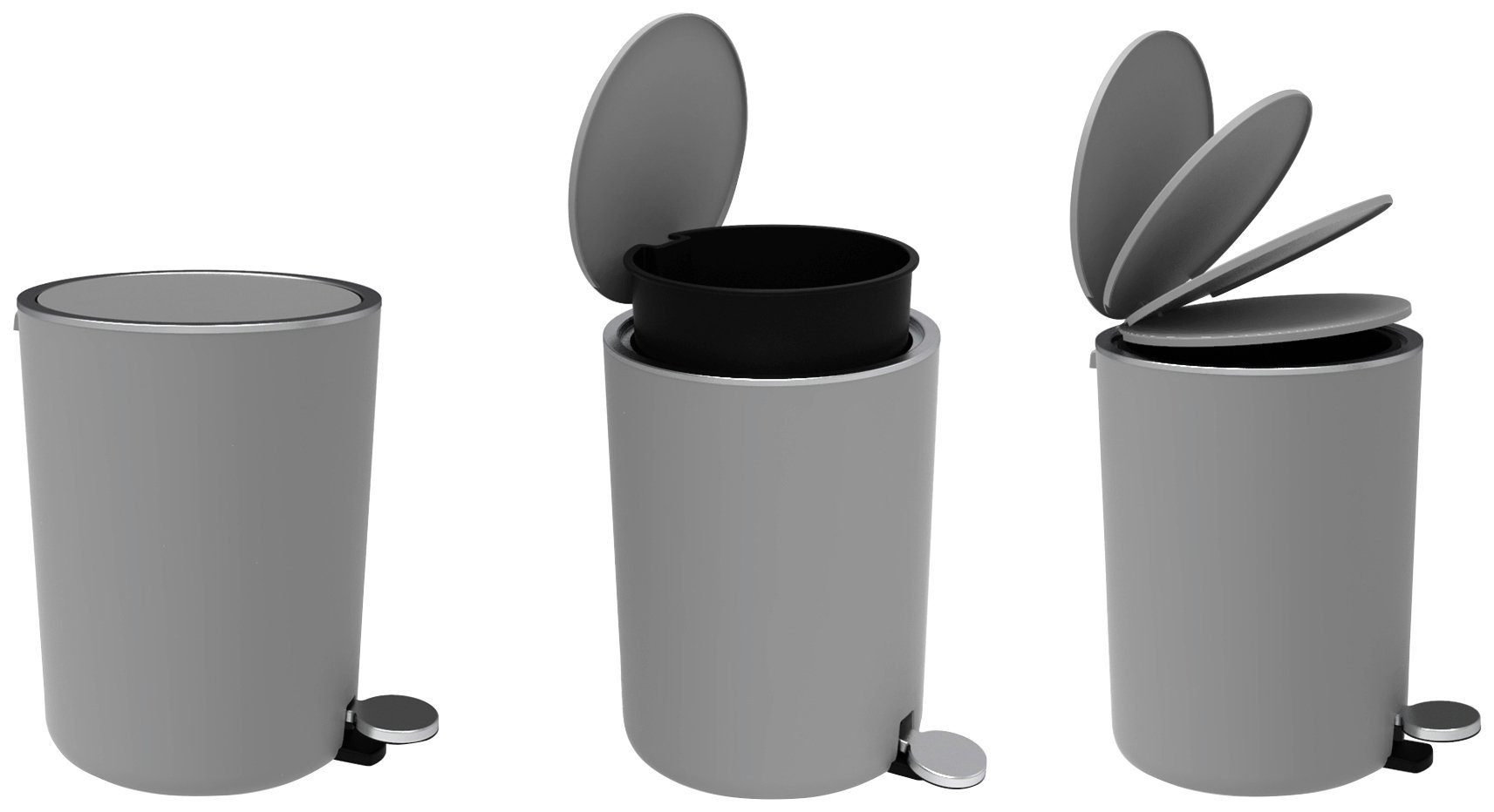 Bischof Tissue-emmer Design bad Ø 21 cm, hoogte 28 cm, inhoud 5,5 l (1 stuk) pedaalemmers grijs