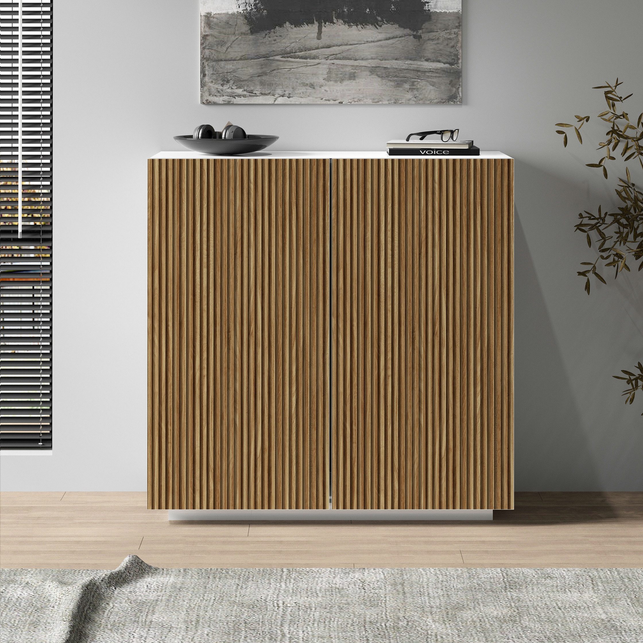 INOSIGN Highboard Vega, Highboard, Ladekast, 120 cm met 2 deuren, fronten met groeven-look