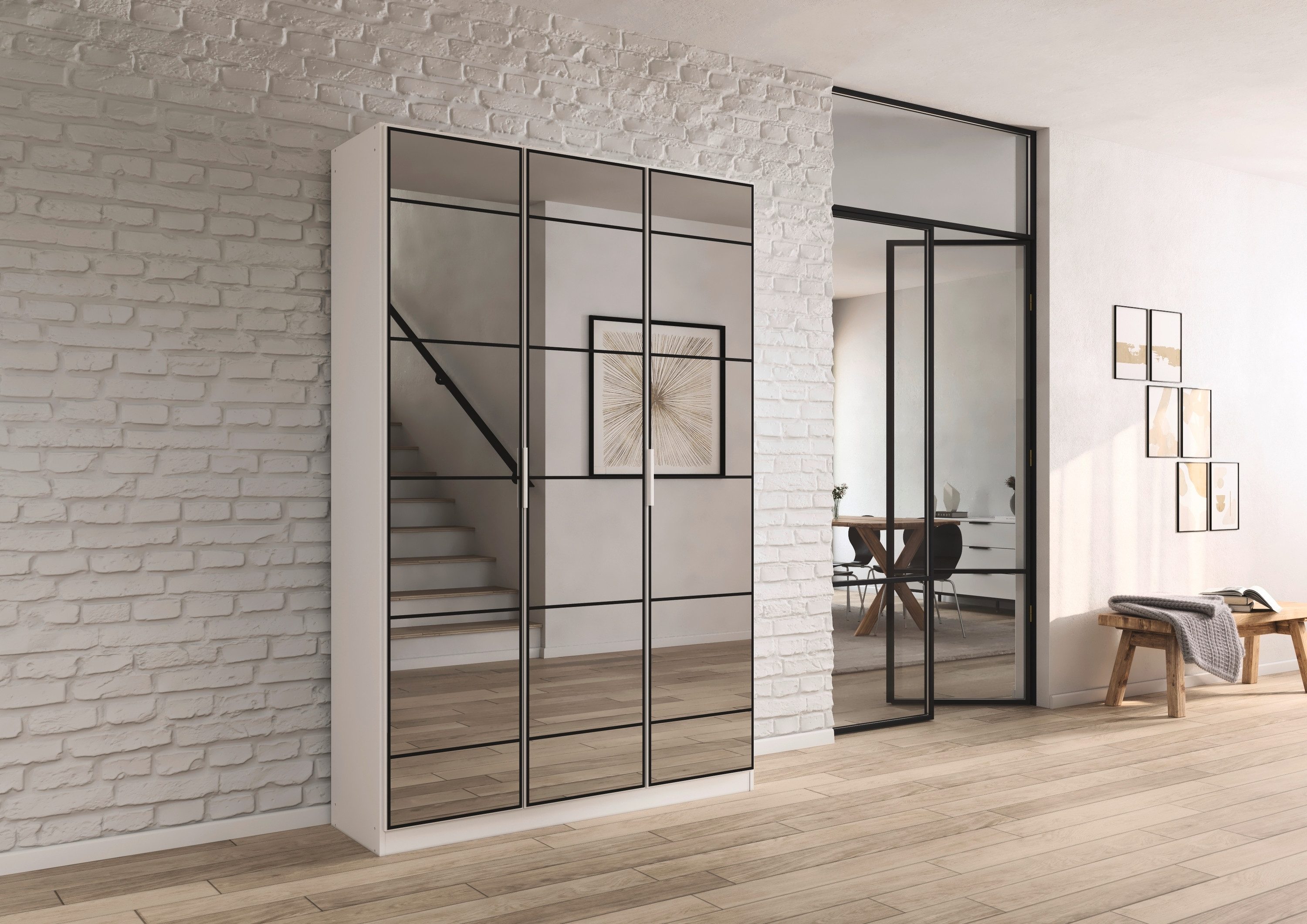 rauch Draaideurkast Kledingkast Kast Garderobe Slaapkamerkast ACERO Spiegelfront in moderne loft-look MADE IN GERMANY