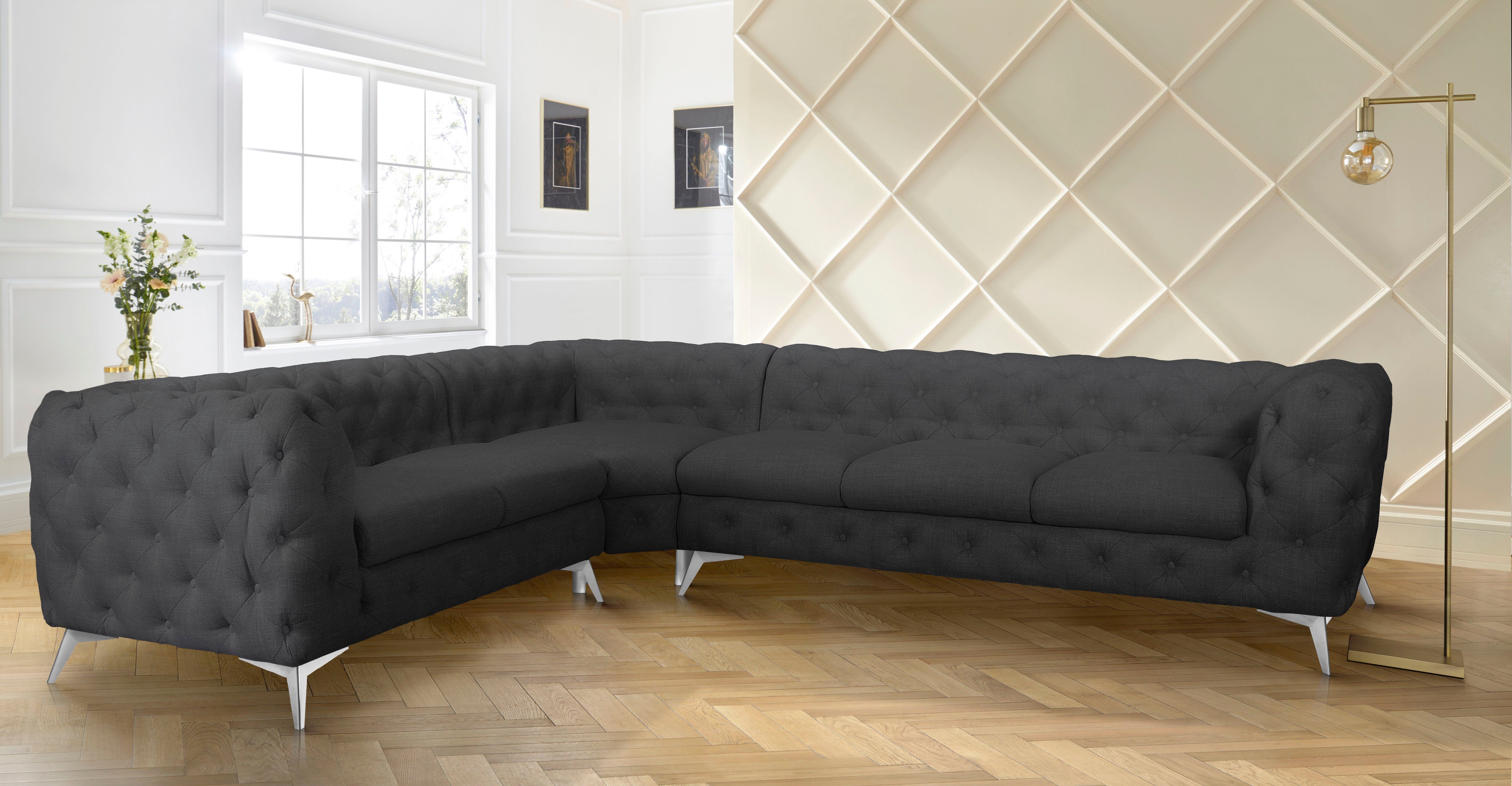 Leonique Chesterfield-bank Glynis L-vorm luxueuze capitonnage, moderne chesterfield look, kleur van de poten ter keuze