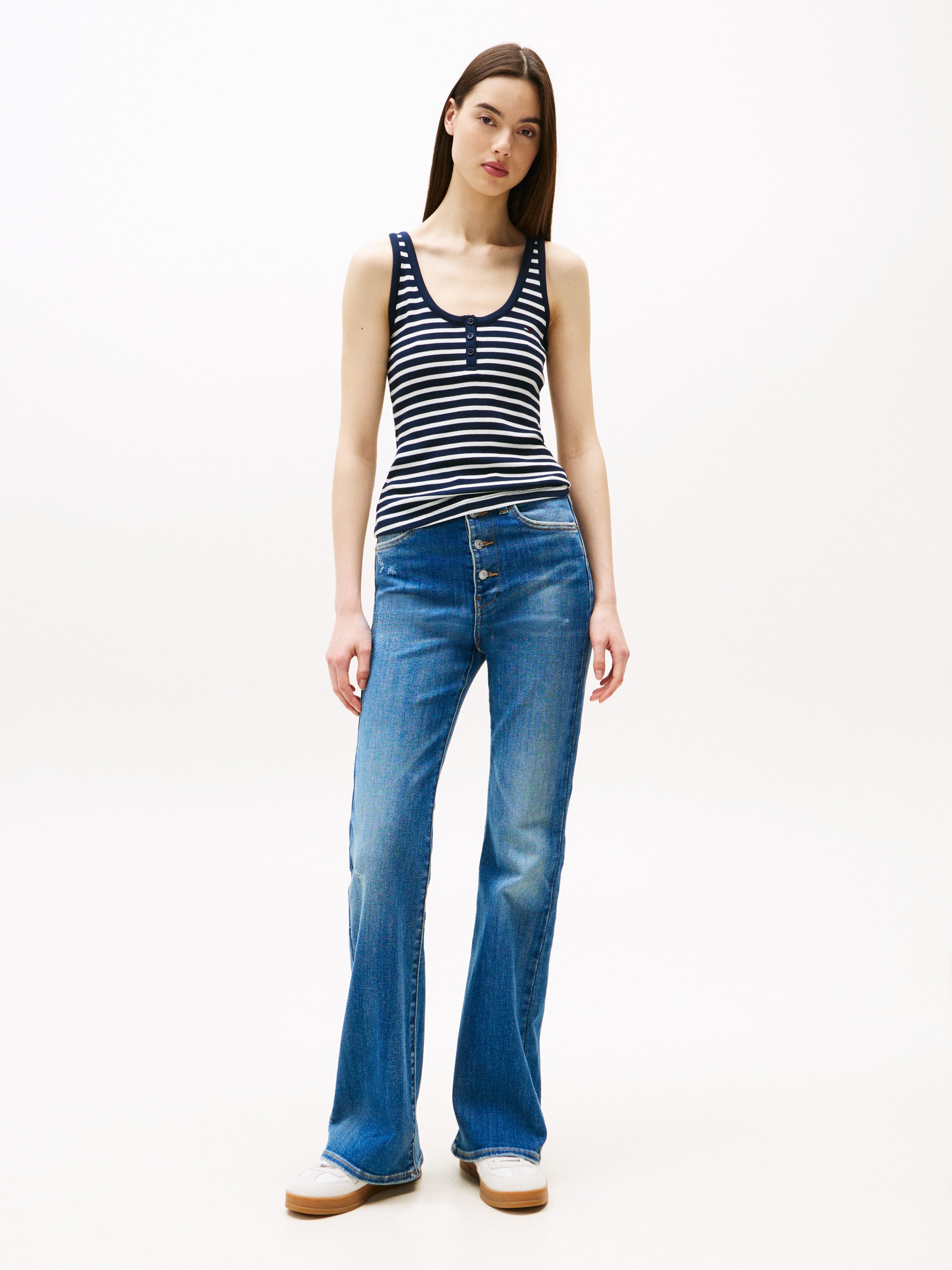 TOMMY JEANS T-shirt TJW SLIM HENLEY WAFFLE TANK