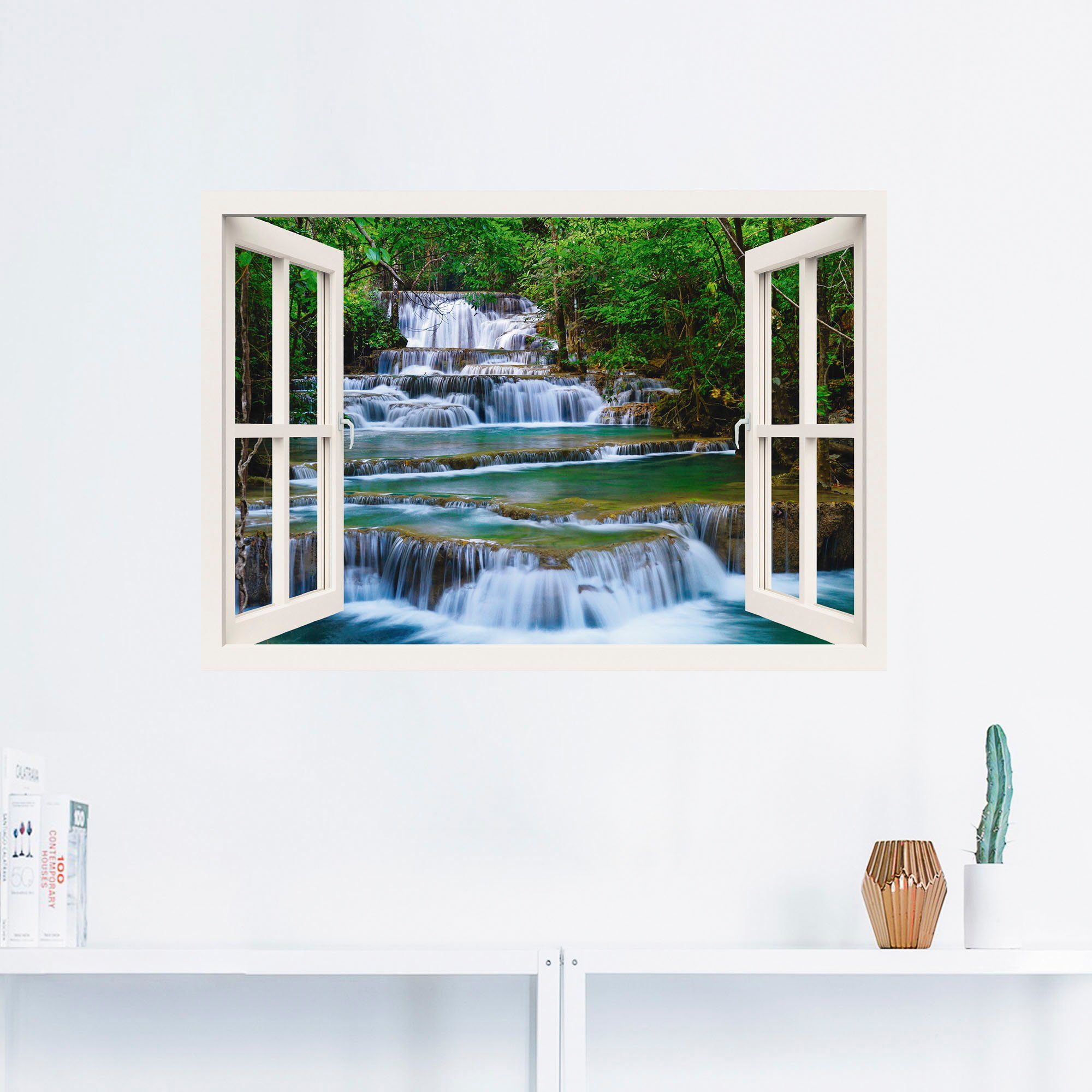 Artland Artprint Blik uit het venster waterval in Kanchanaburi als artprint op linnen, poster, muursticker in verschillende maten
