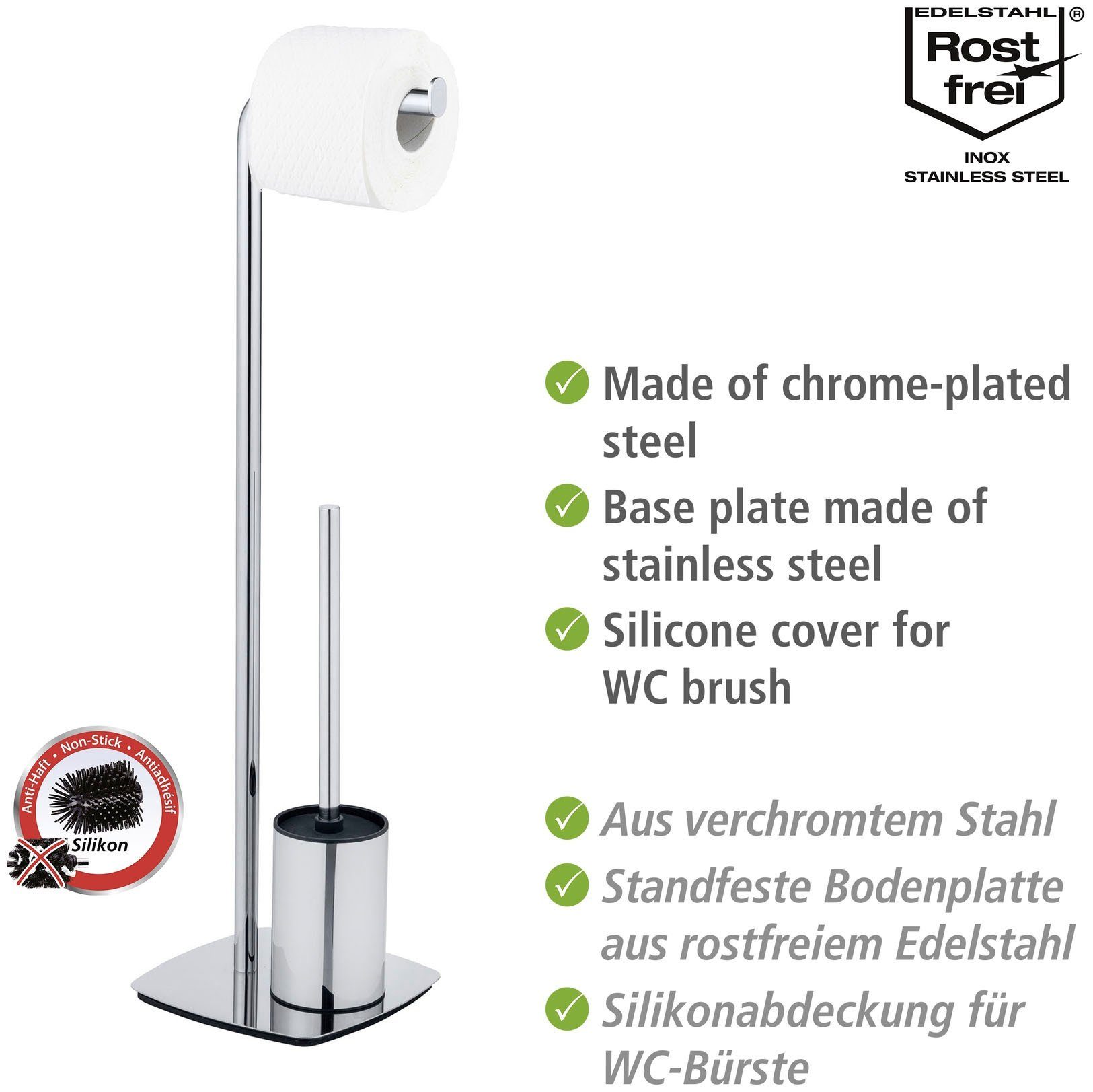 WENKO Toiletset Iria met toiletpapierrolhouder en toiletborstel