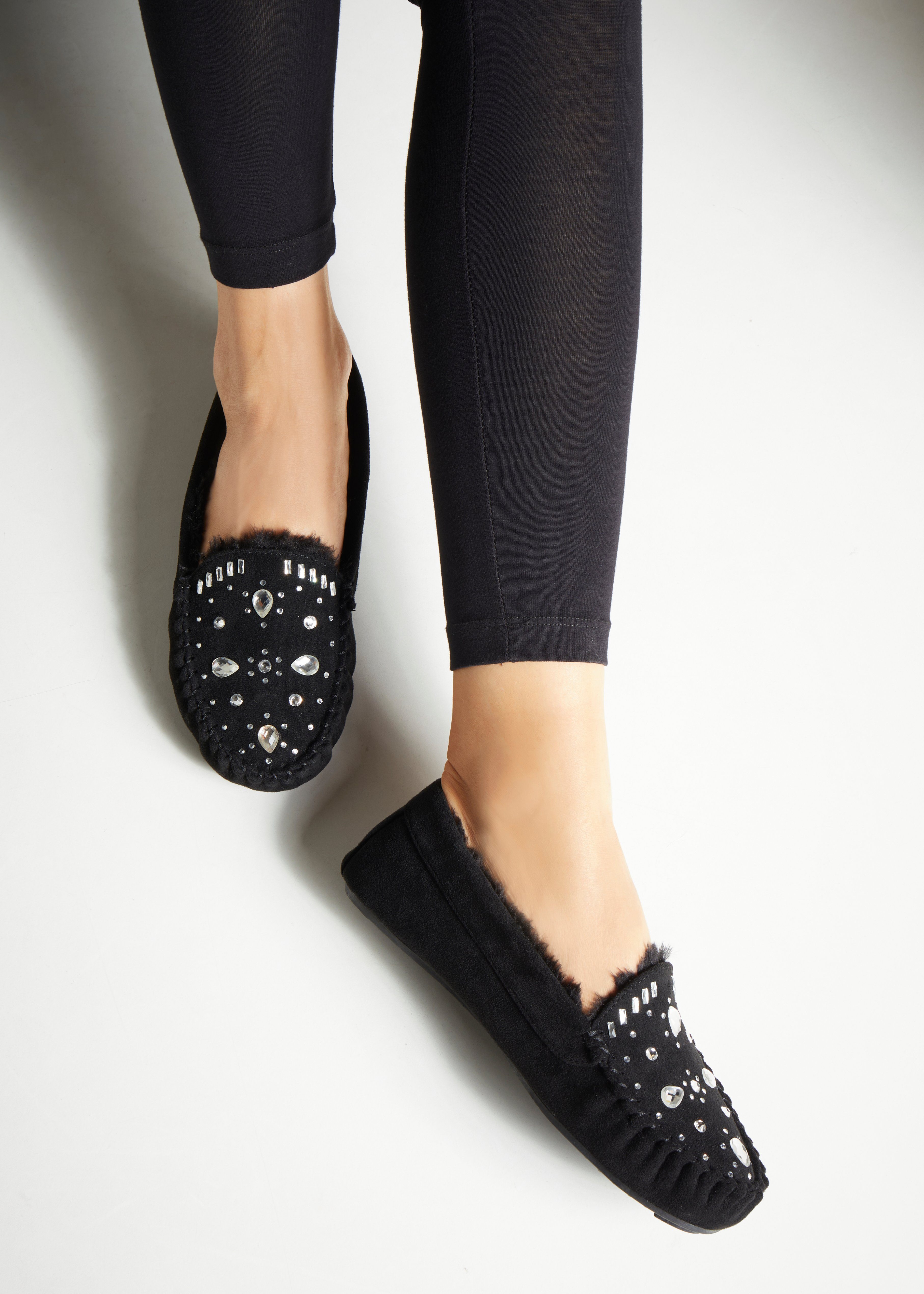 Vivance Pantoffels Pantolette, pantoffel, ballerina met siersteentjes VEGAN