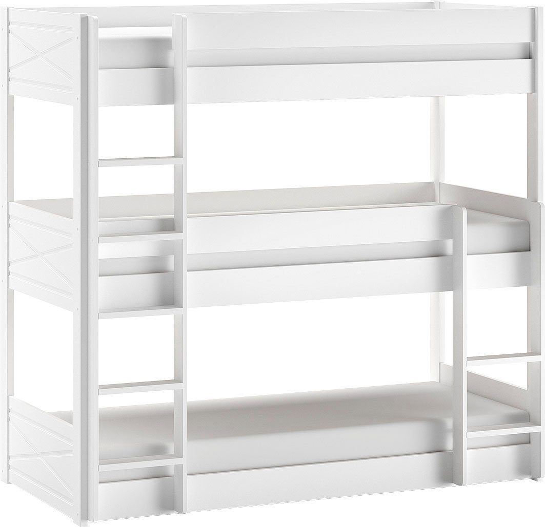 Vipack Stapelbed met 3 lf à 90x200 cm en rolbodem, stabiel gebouwd, massief grenen wit stapelbedden wit