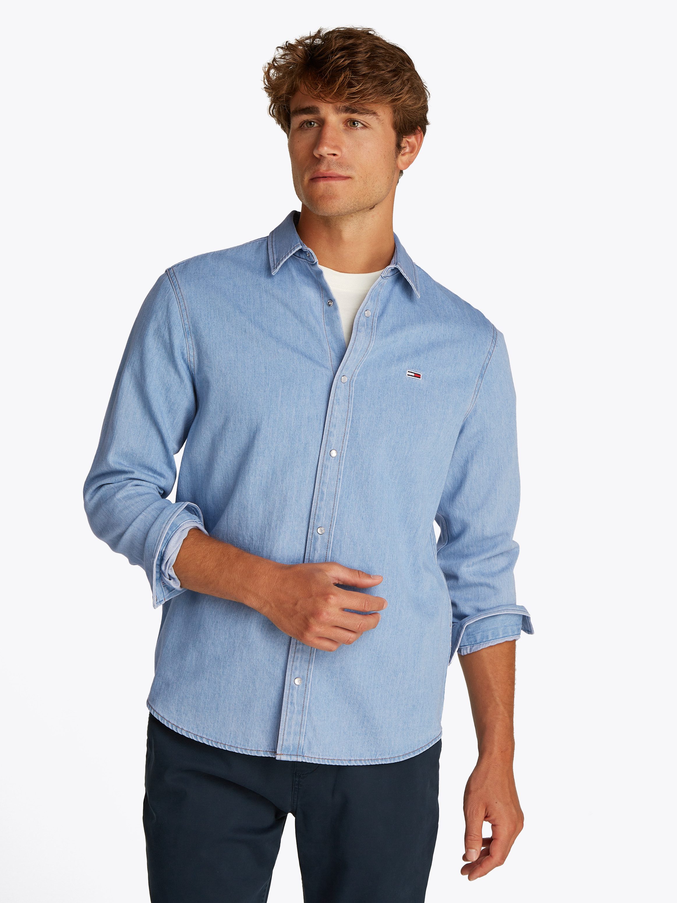 TOMMY Jeans overhemd REGULAR FIT LS DENIM SHIRT heren denim overhemden maat L blauw