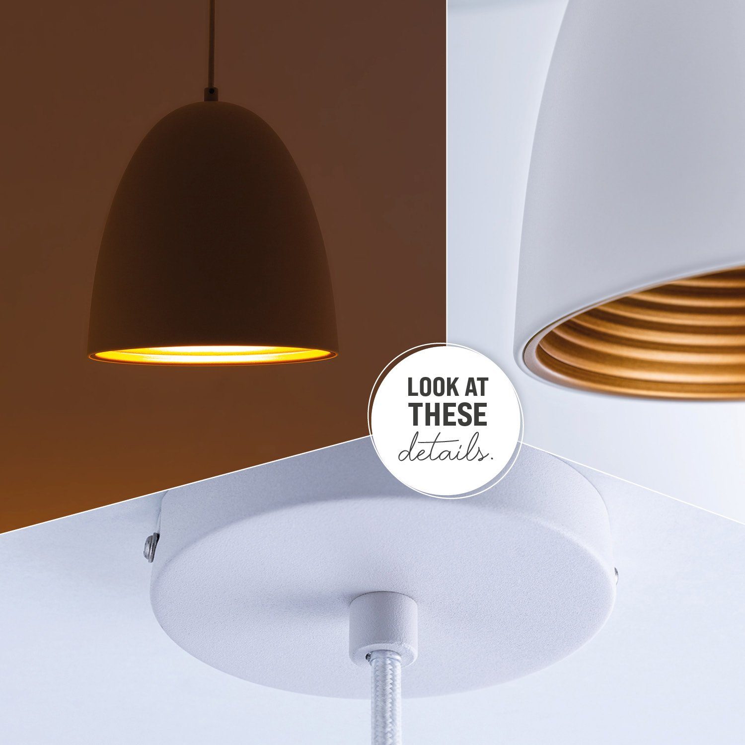Paco Home Hanglamp JACK Keukenlamp hanglamp eetkamer Eettafellamp binnenin in goudkleur wit
