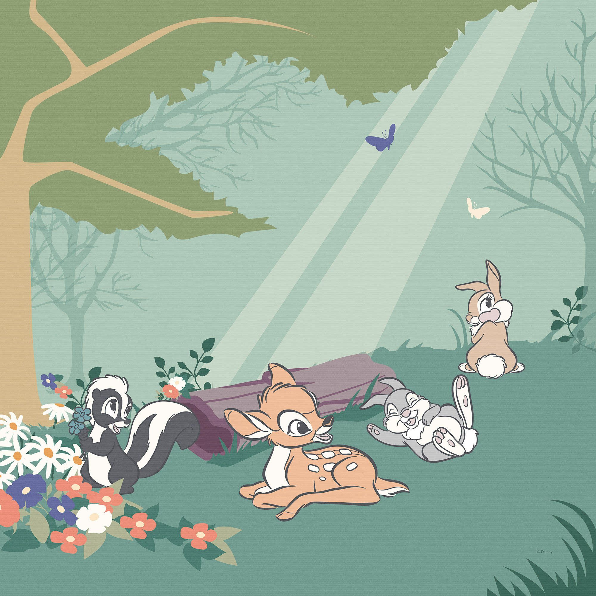 Komar Artprint op linnen Bambi Leven in het Bos - Afmeting 40 x 40 cm Canvasdoek met echt houten frame, kinderkamer (1 stuk)