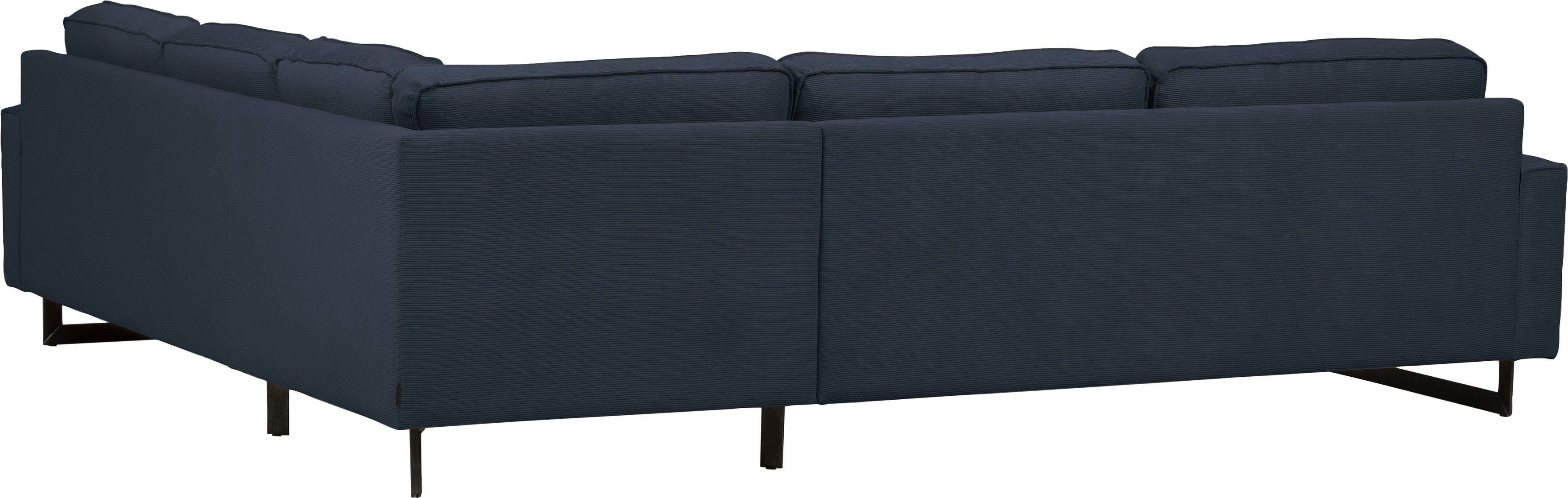 Places of Style Hoekbank Pinto, XXL, 250/290 cm, lange arm, ottomane Cord, chenille, leerlook, met bies, metalen voeten, golfondersteuning